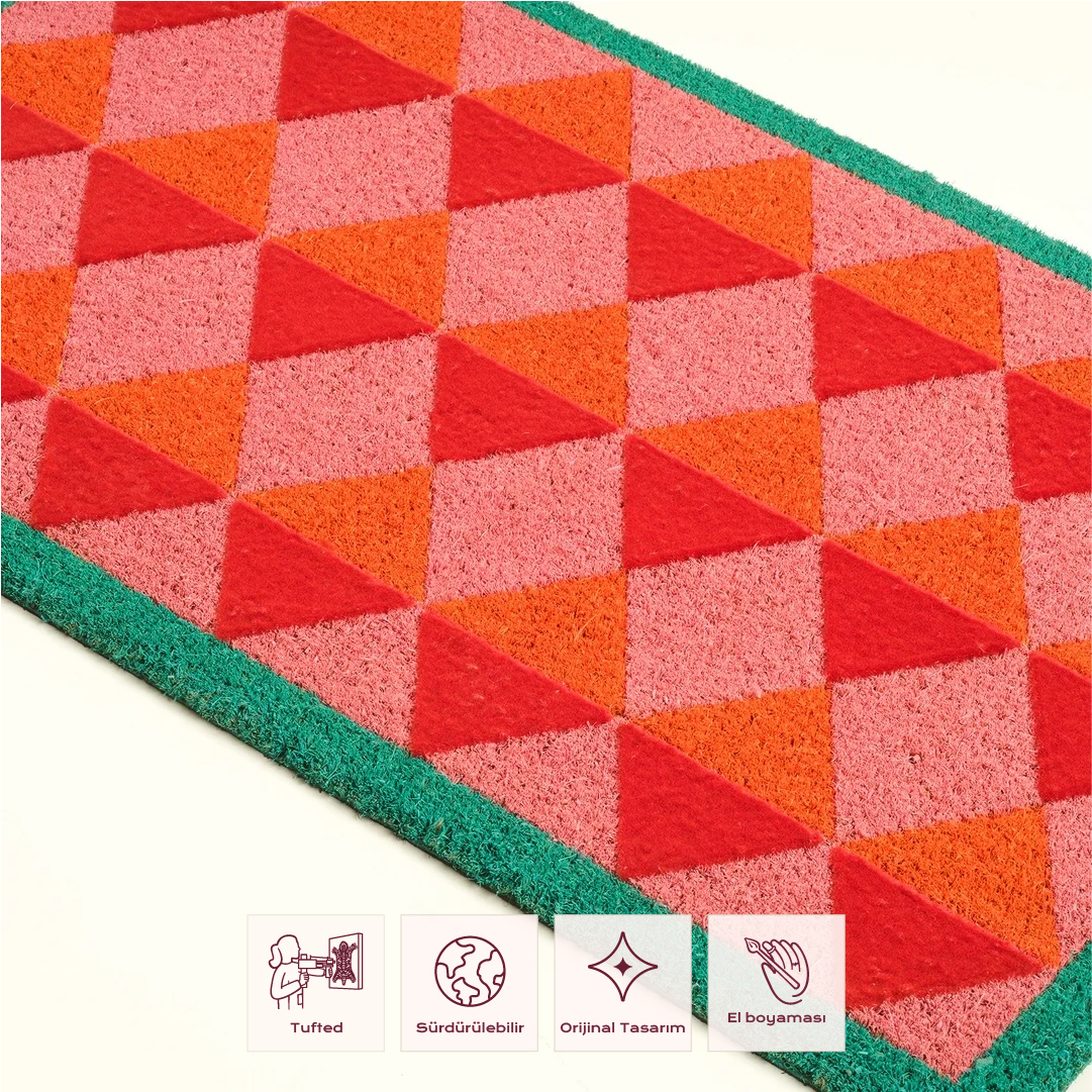 Kerala Coır Kapı Önü Paspası 45x75 Cm Kırmızı - Pembe