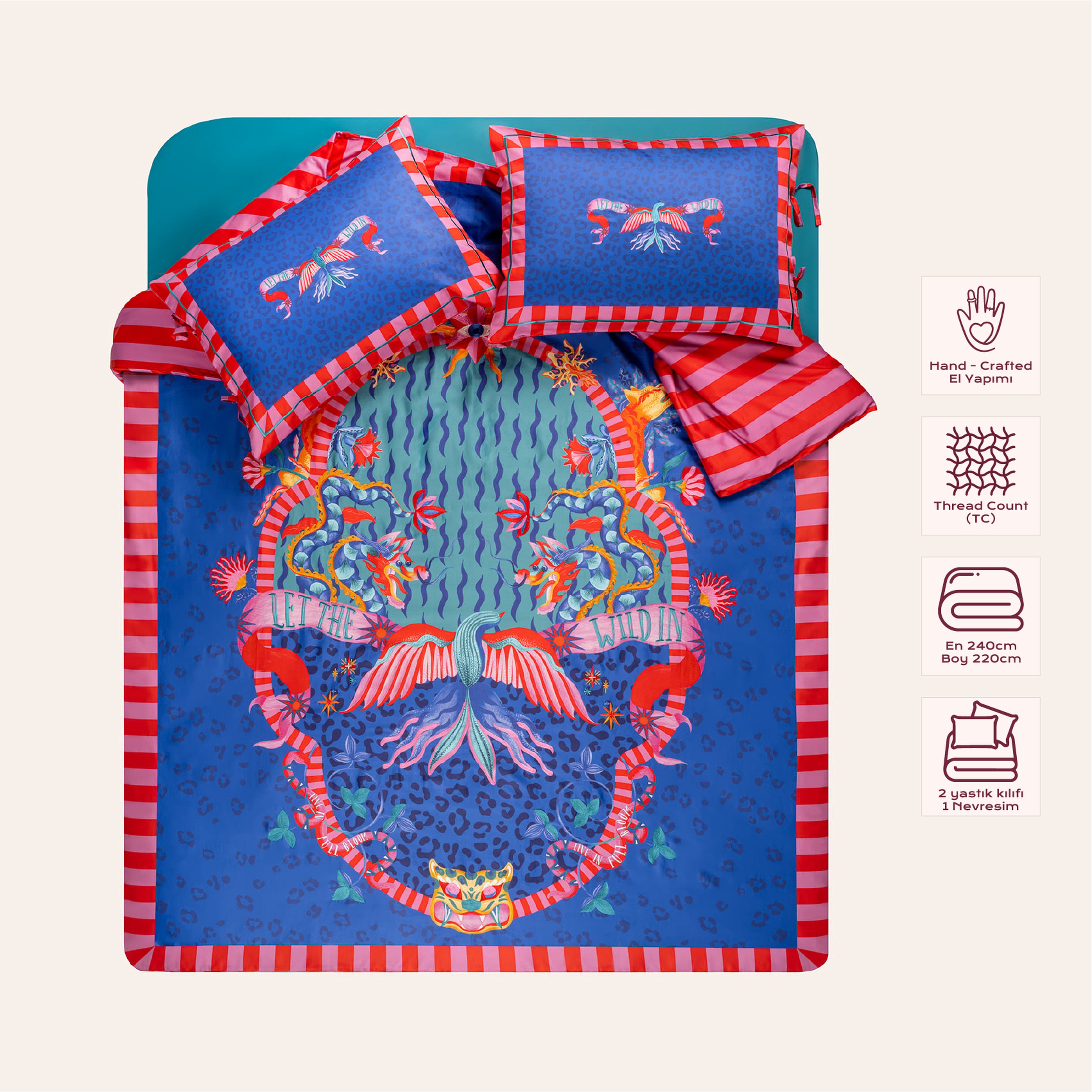 Lahor 300 Tc Pamuk Saten Nevresim Seti 200x220 Cm Mavi