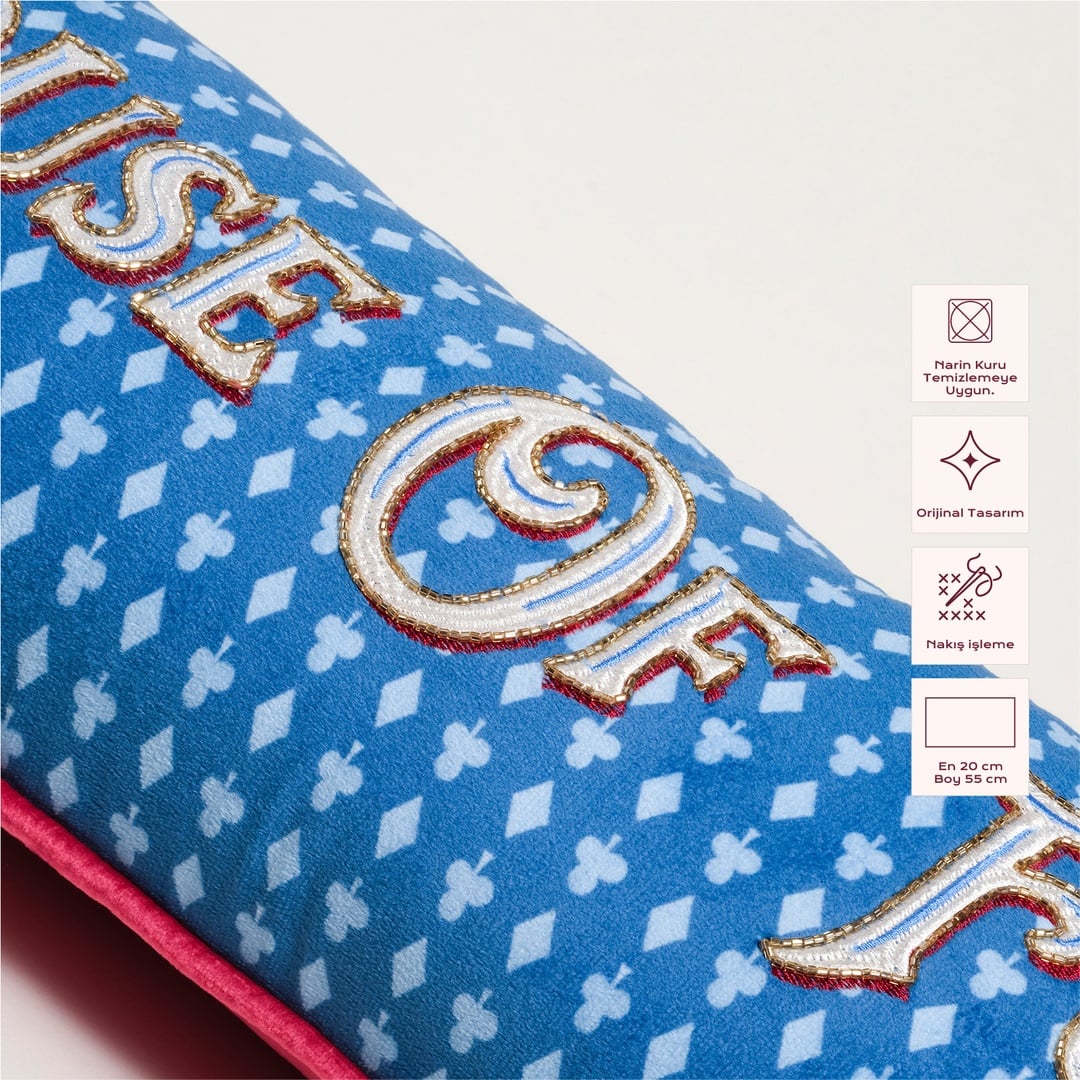 Hansı Dijital Baskılı Nakışlı Dolgulu Kırlent 20x55 Cm Mavi