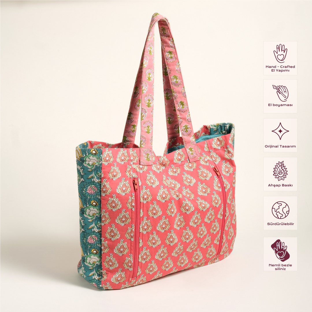 Rajpath El Baskısı Çanta 42x38x14 Cm Mercan