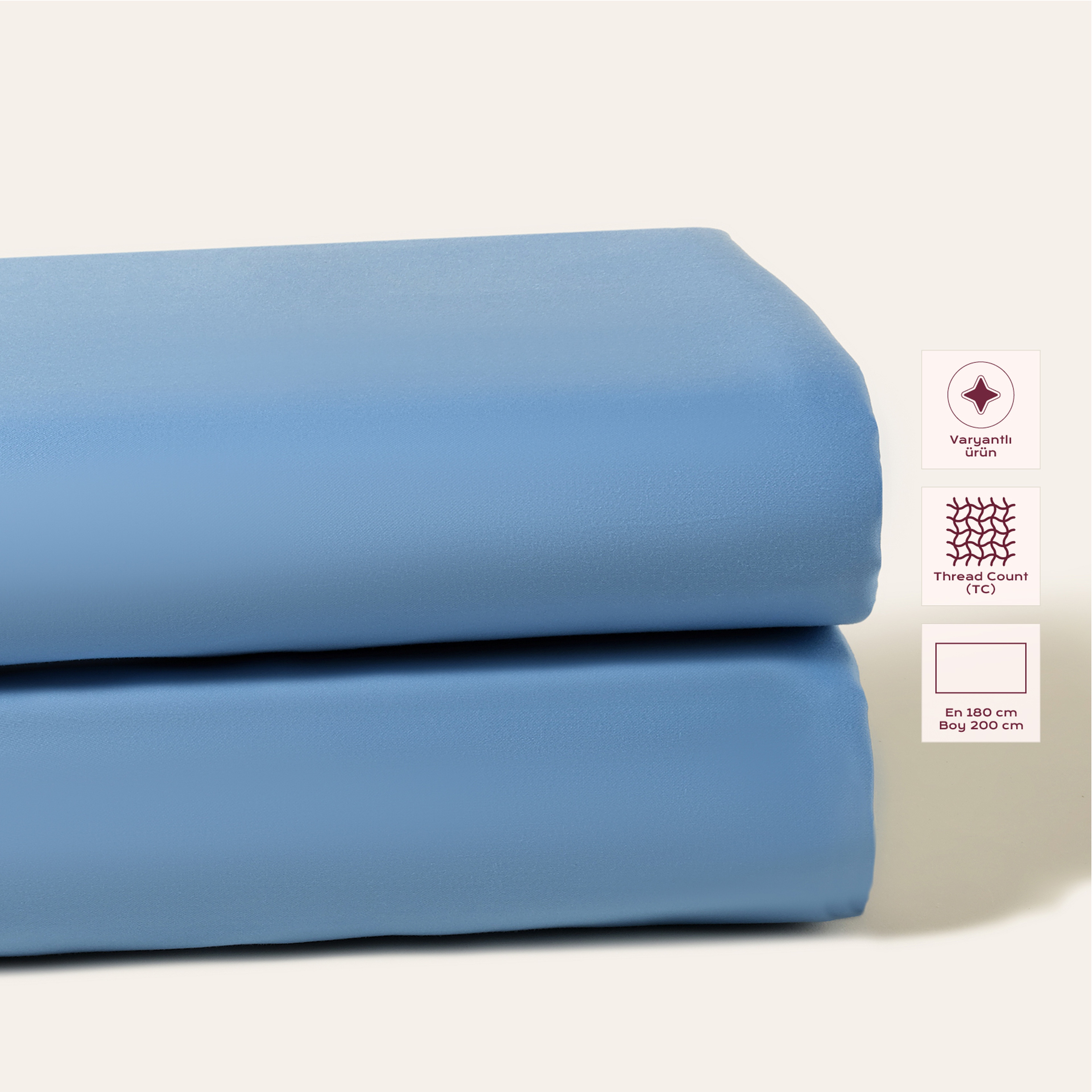 Solıd 300 Tc Kıng Sıze Pamuk Saten %100 Pamuk Saten Düz Çarşaf 260x280 Cm Mavi