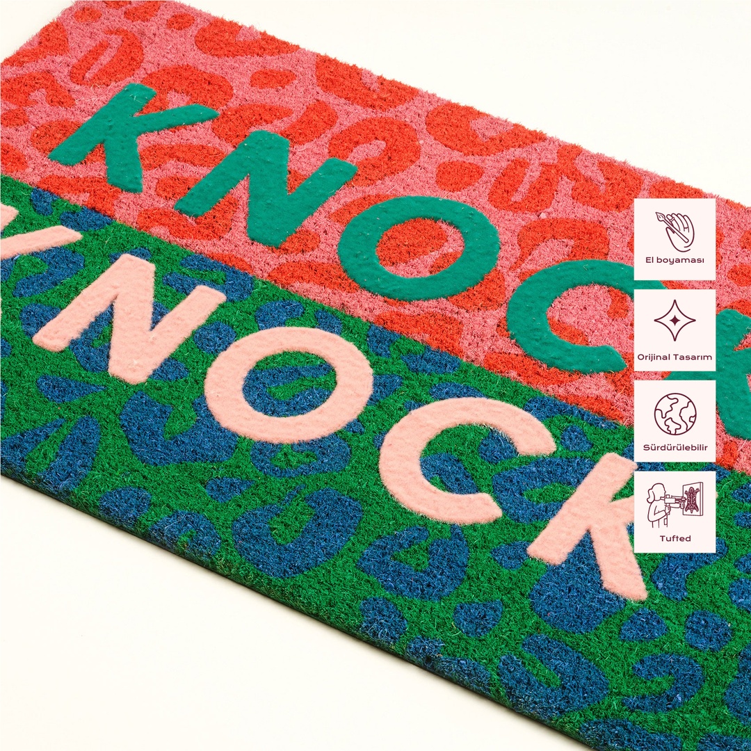 Kerala Coır Kapı Önü Paspası 45x75 Cm Pembe - Mavi