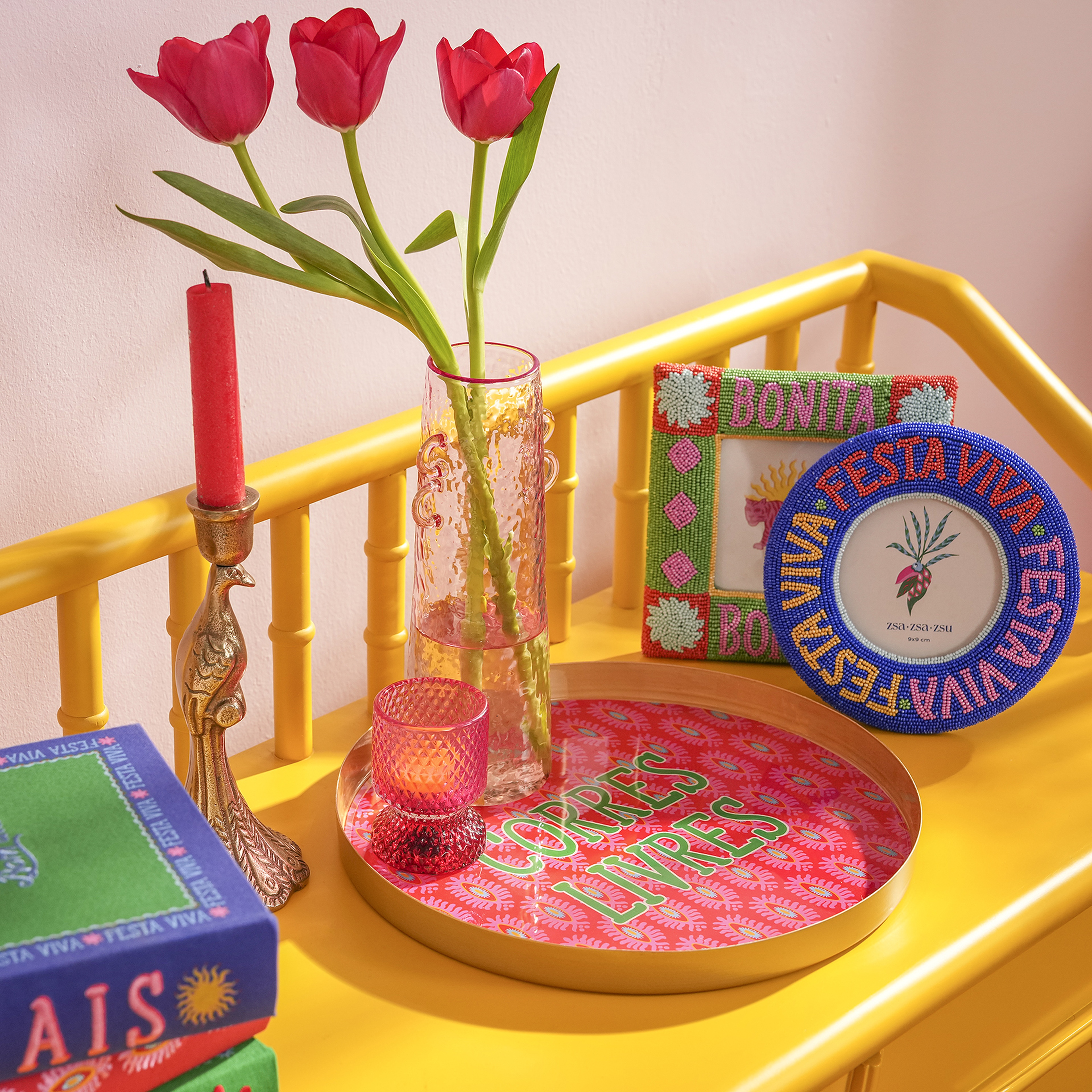 Agra Metal Dekoratif Tepsi 30x30x3 Cm Kırmızı