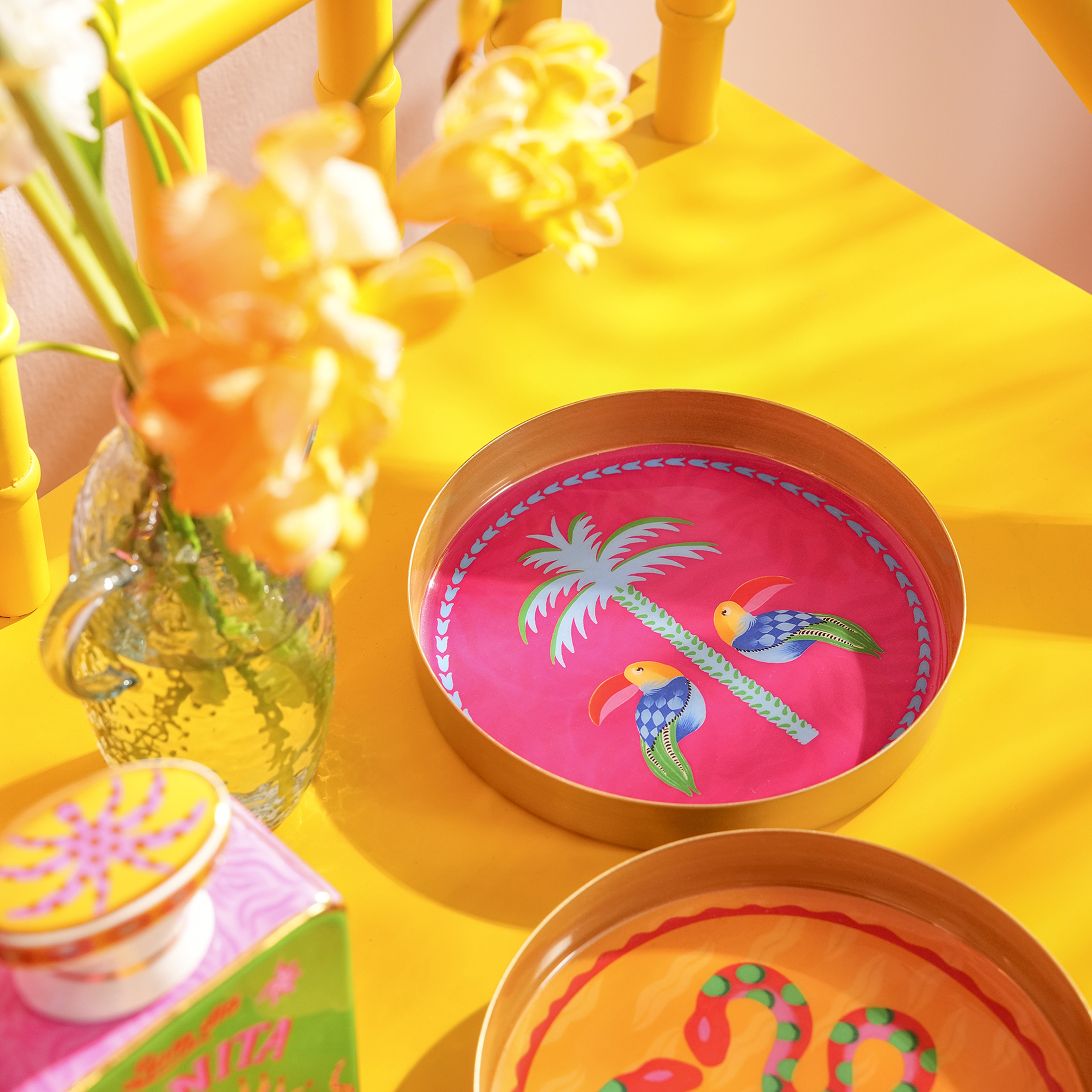 Agra Metal Dekoratif Tepsi 15x15x2 Cm Fuşya