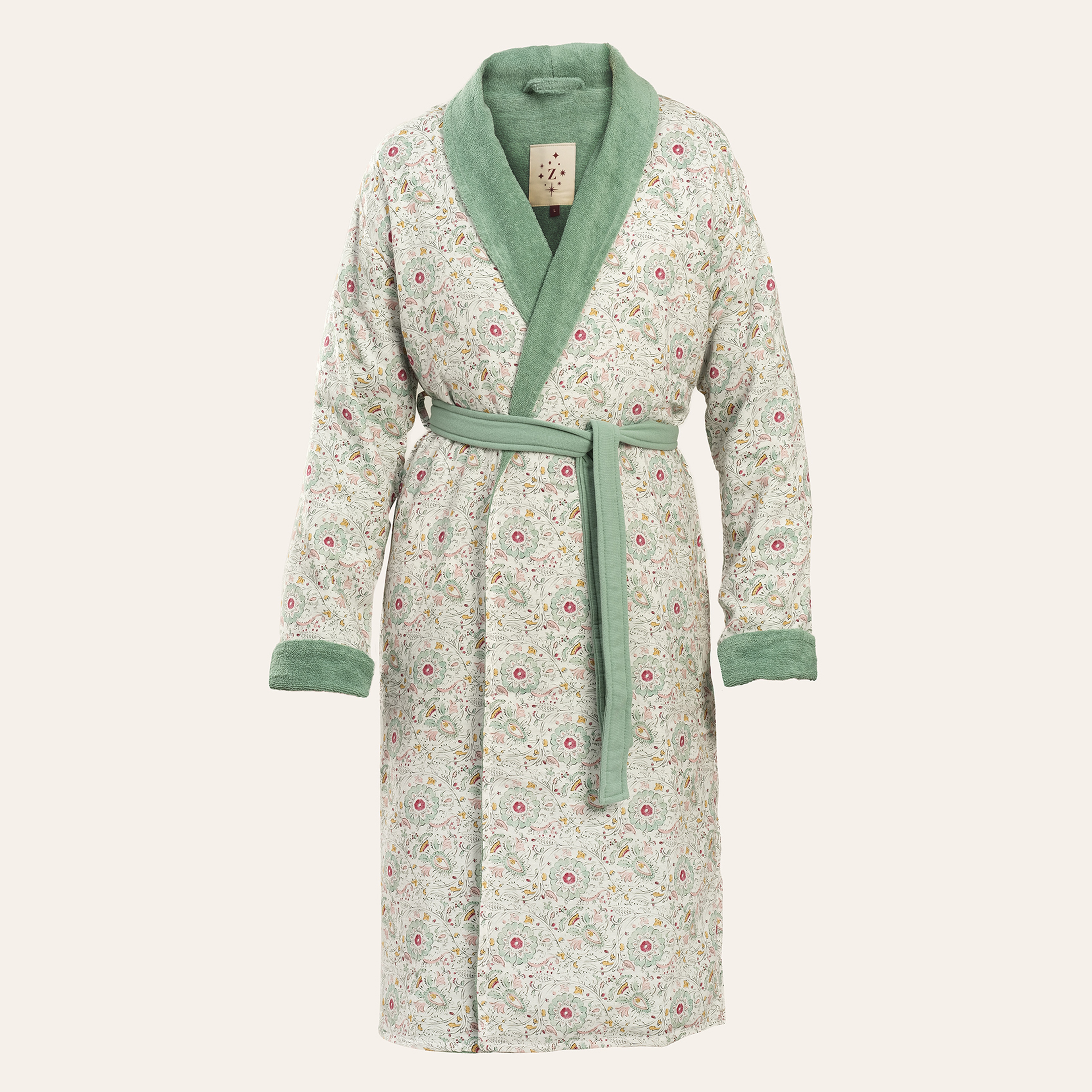 Tabea Şal Yaka Müslin Pamuk %100 Pamuk Bornoz - Yeşil