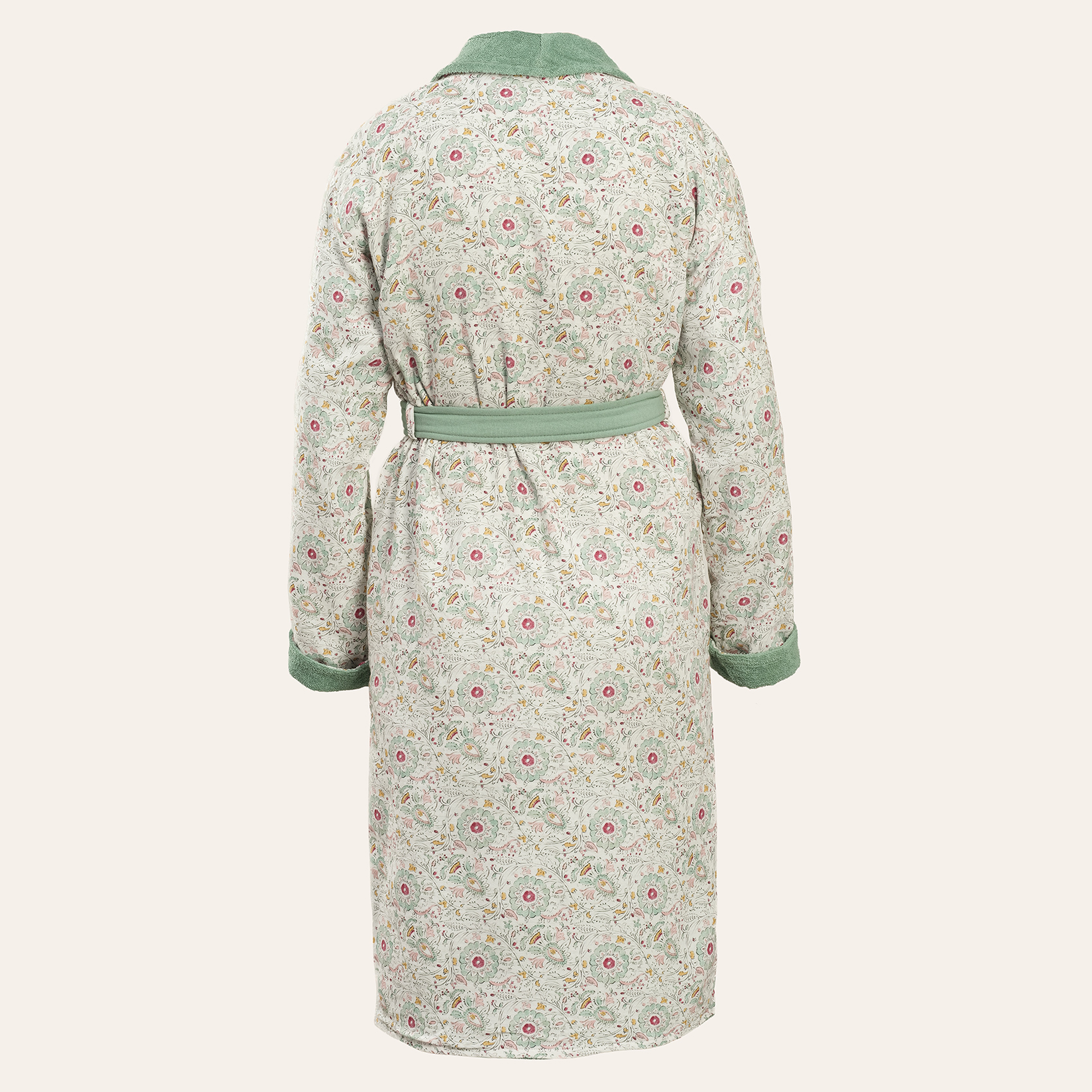 Tabea Şal Yaka Müslin Pamuk %100 Pamuk Bornoz - Yeşil