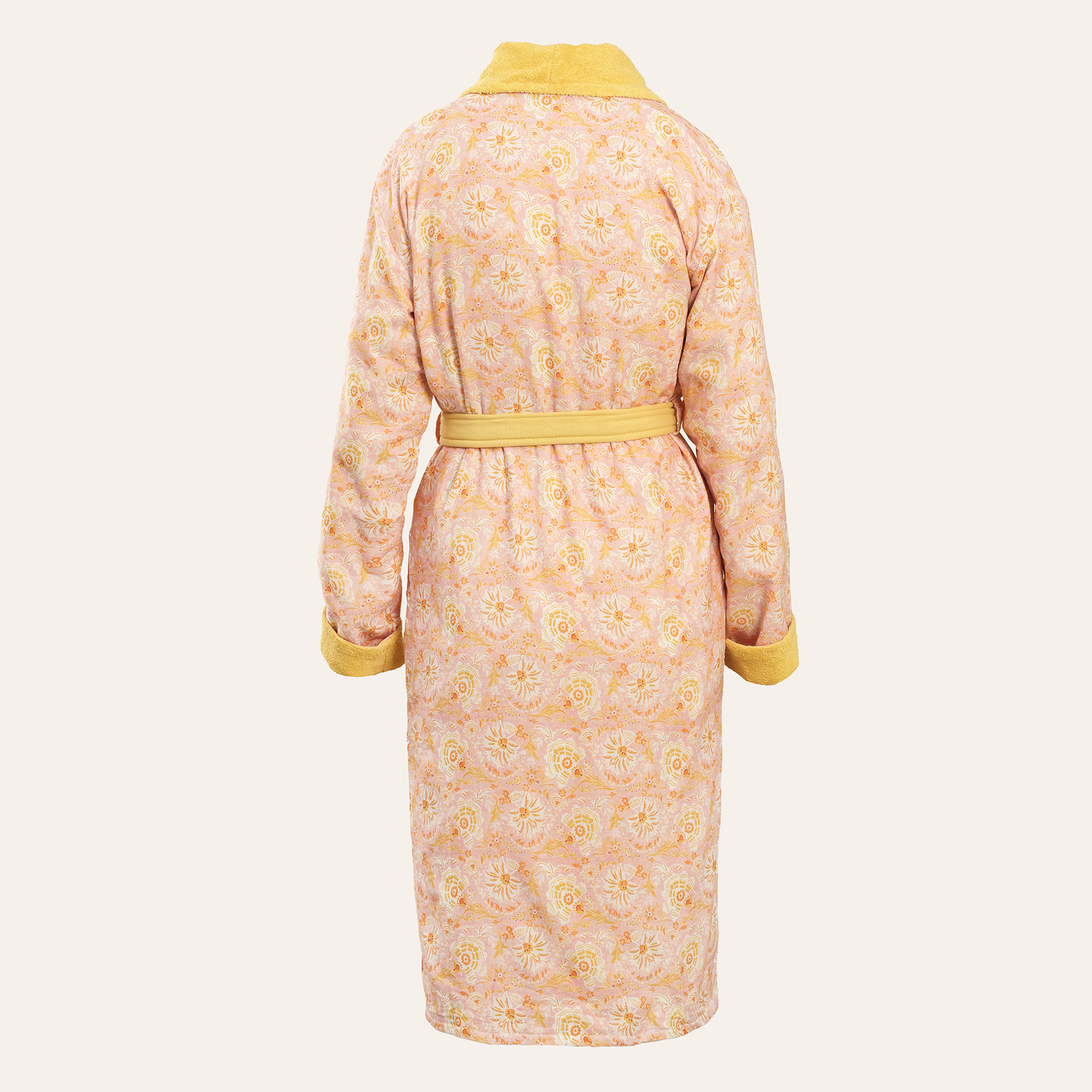 Tabea Şal Yaka Müslin Pamuk %100 Pamuk Bornoz - Sarı