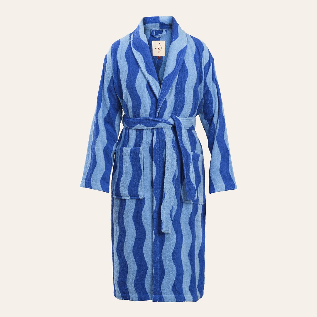 Tabea Pamuk Pamuk %100 Pamuk Bornoz - Açık Mavi - Koyu Mavi