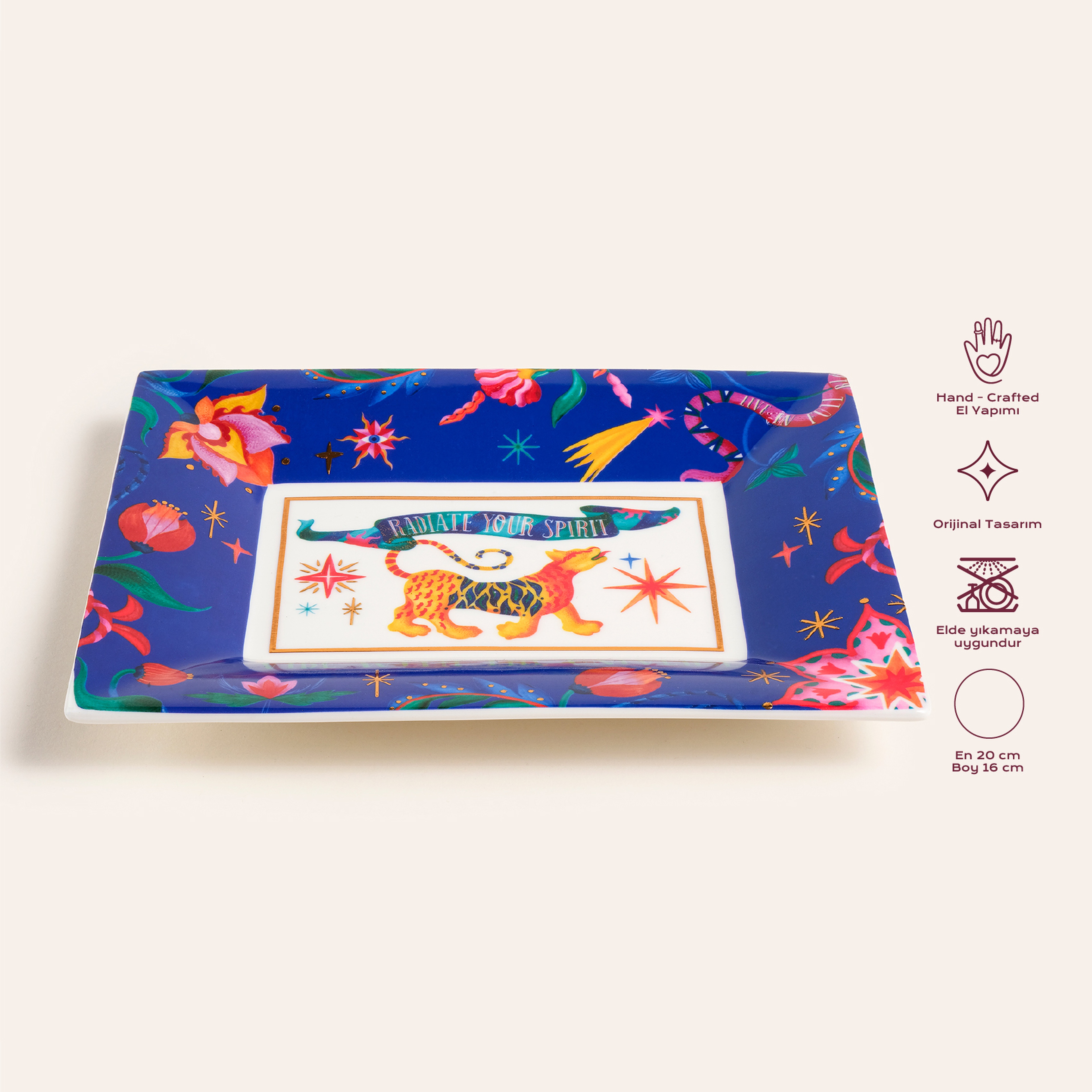 Shekou Porselen Dekoratif Tepsi 20x16x2 Cm Renkli