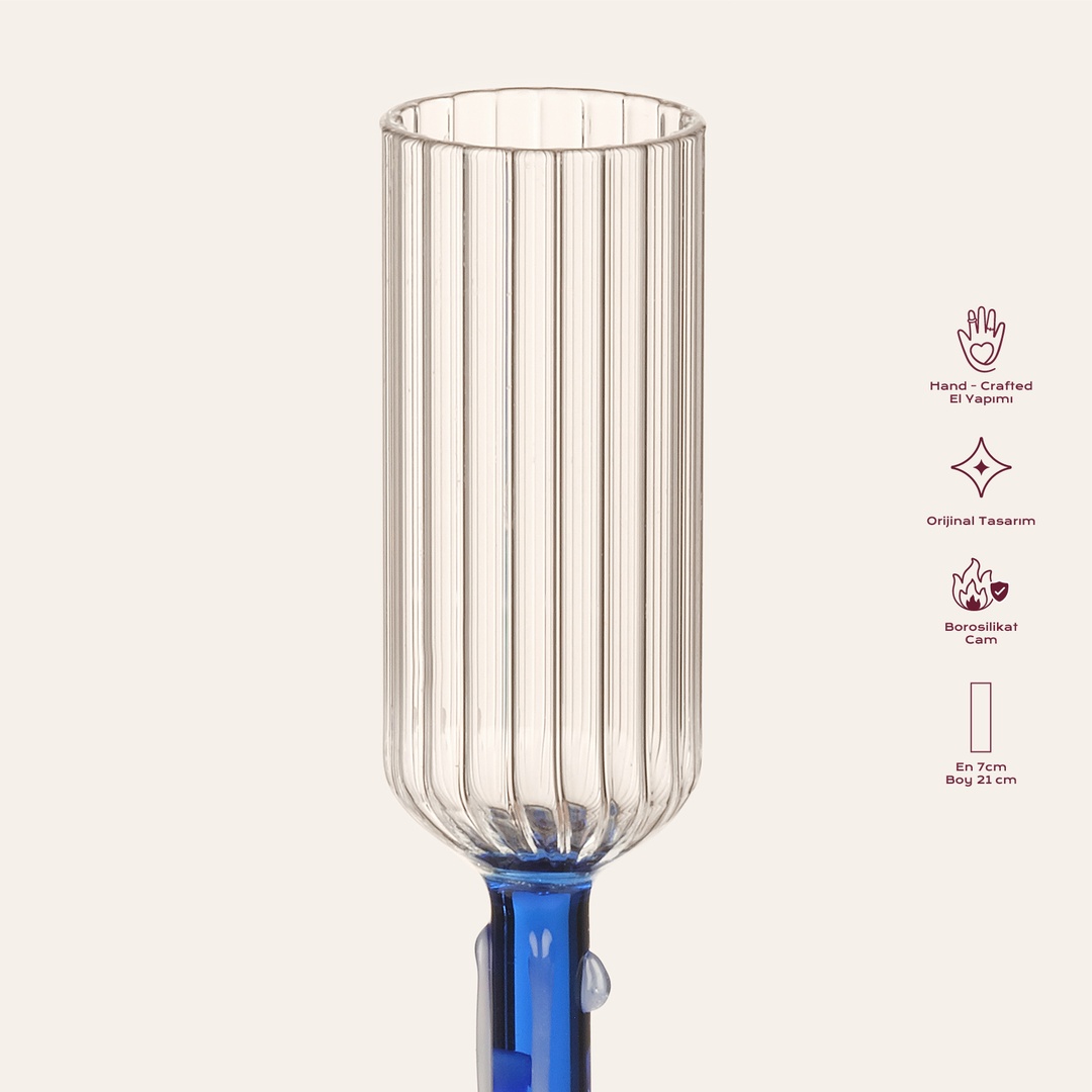 Nanjıng Borosilikat Cam Şamdan 7x7x21 Cm Mavi - Sarı