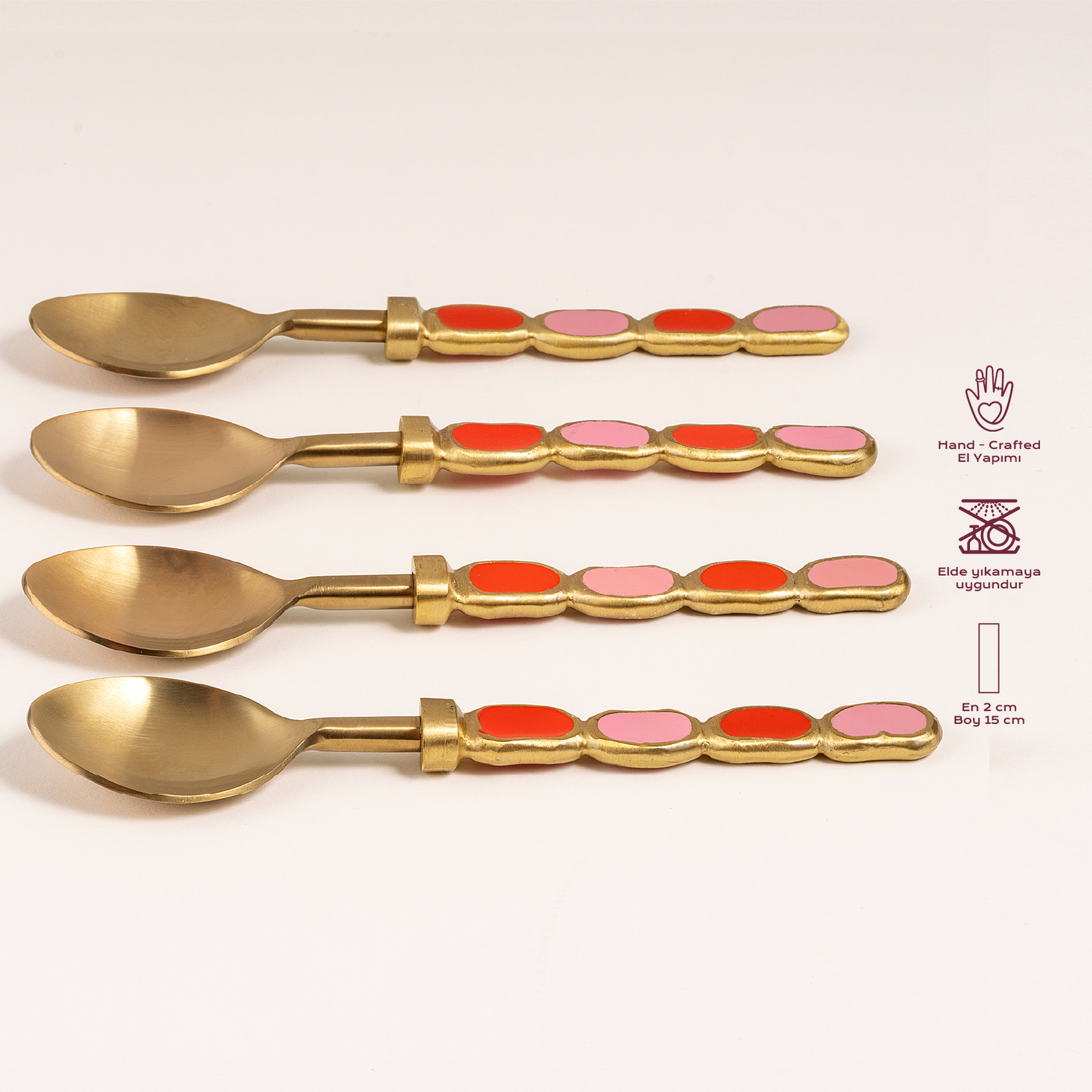 Rampur Çelik - Pirinç Çkb Seti 2x15x0.3 Cm Kırmızı - Pembe