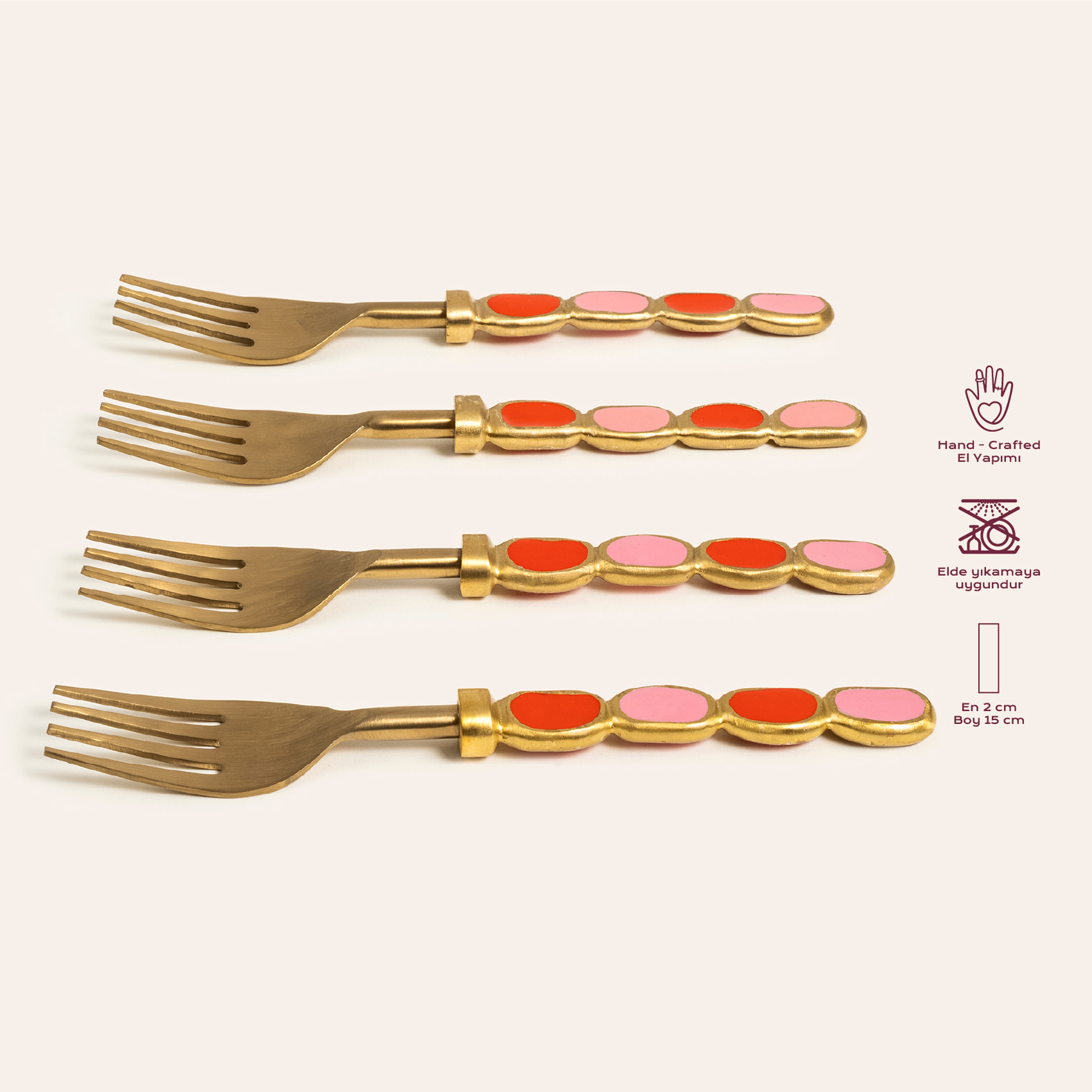 Rampur Çelik - Pirinç Çkb Seti 2x15x0.3 Cm Kırmızı - Pembe