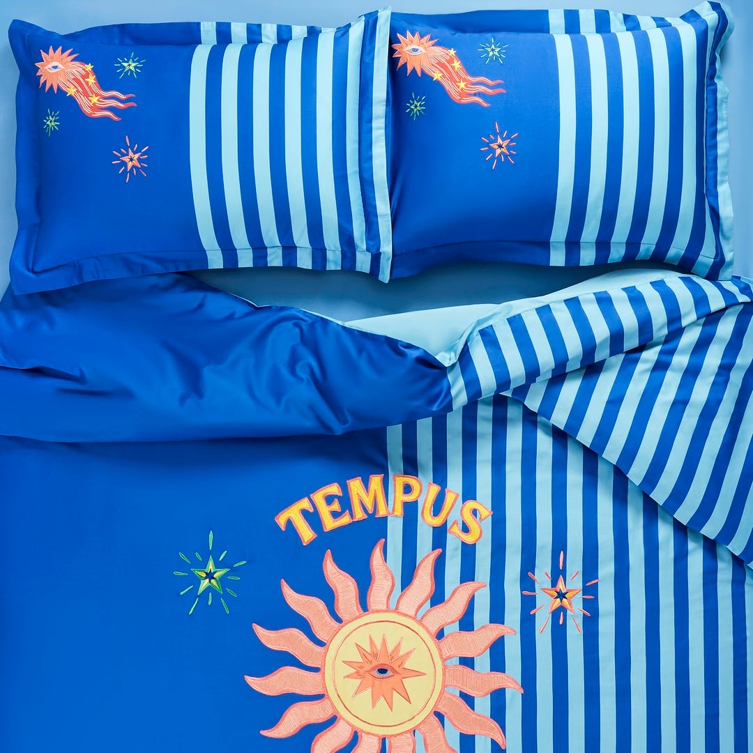 Lahor Mavi Pamuk Saten Nevresim Seti