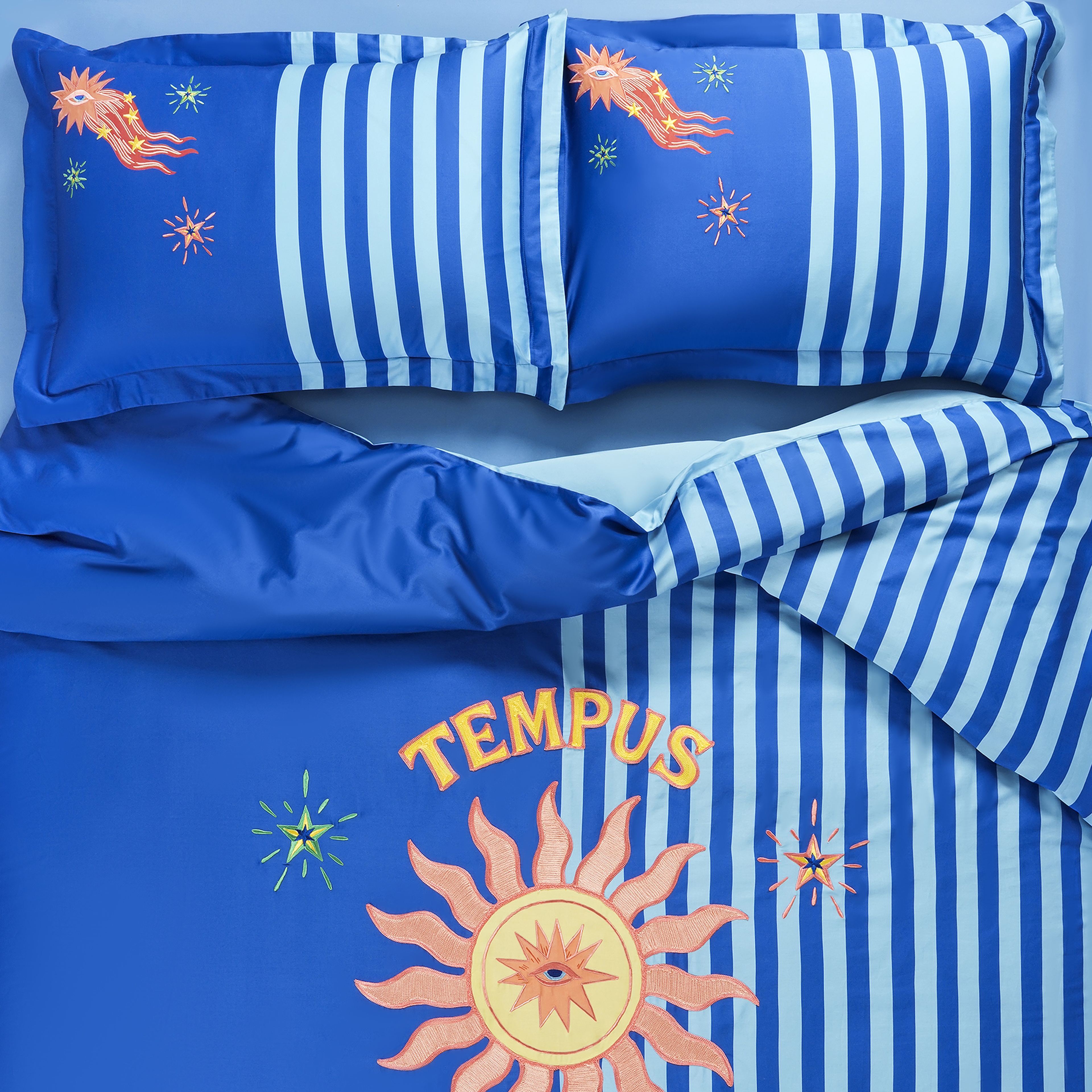 Lahor Mavi Pamuk Saten Nevresim Seti