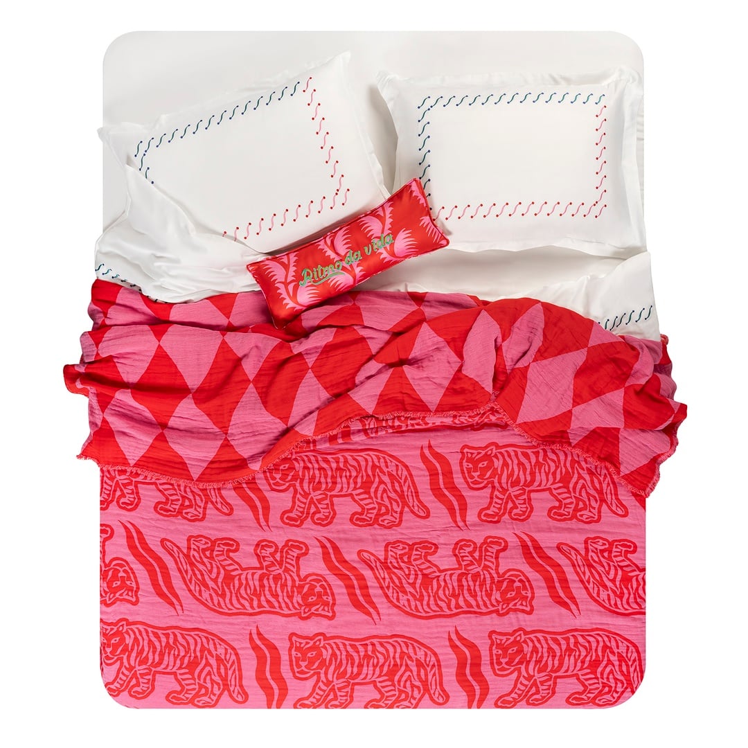 Costa Saçaklı Jakarlı Pamuk Yatak Örtüsü 260x240 Cm Kırmızı - Pembe