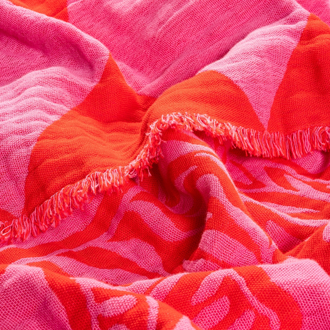 Costa Saçaklı Jakarlı Pamuk Yatak Örtüsü 260x240 Cm Kırmızı - Pembe