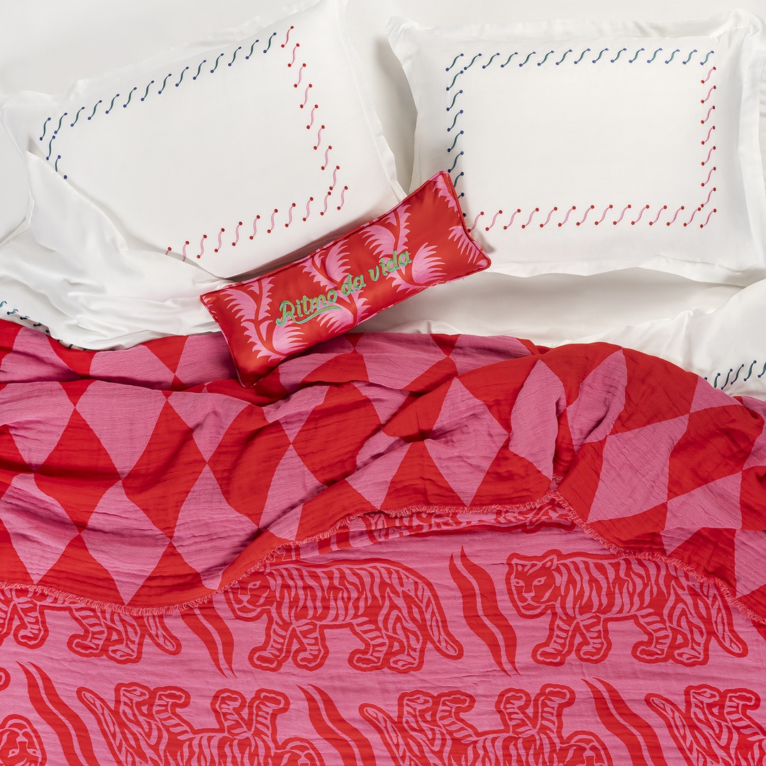 Costa Saçaklı Jakarlı Pamuk Yatak Örtüsü 260x240 Cm Kırmızı - Pembe