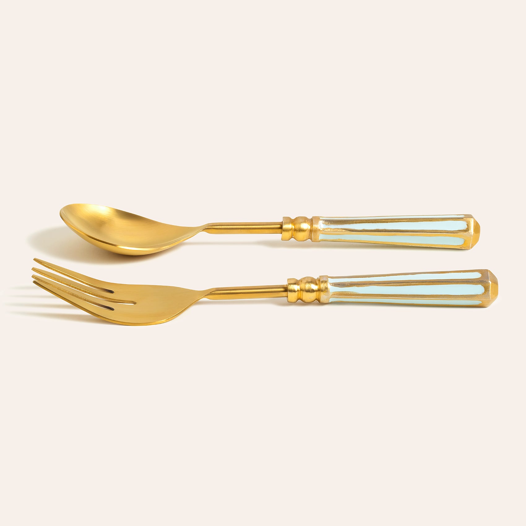 Rampur 2'li Çelik Salata Servis Seti 7x28x2 Cm Altın - Mavi