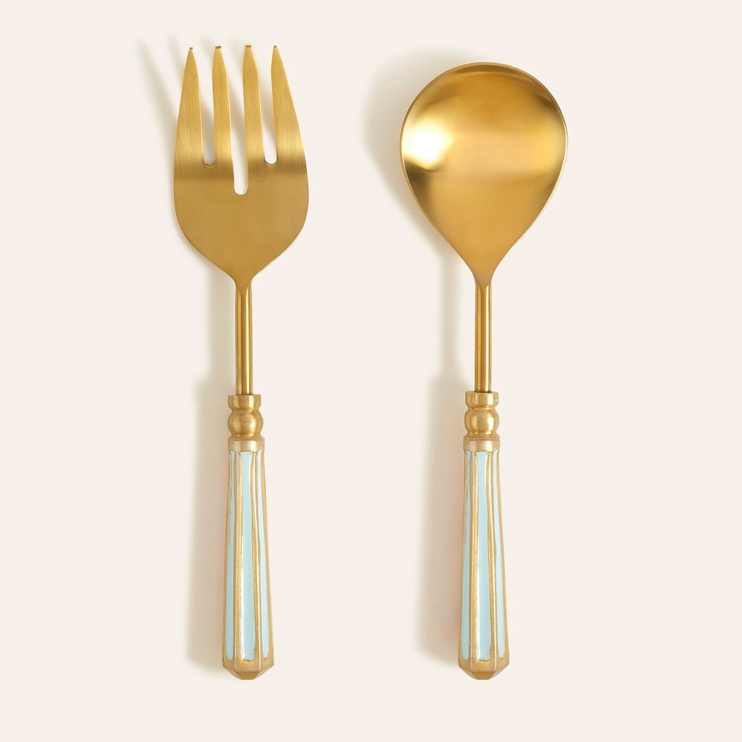 Rampur 2'li Çelik Salata Servis Seti 7x28x2 Cm Altın - Mavi