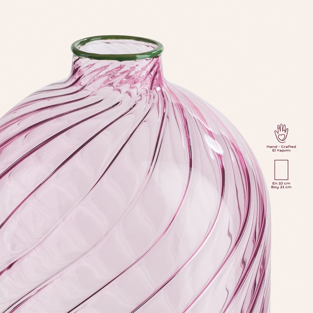 Nanjıng Borosilikat Cam Dekoratif Obje 10x10x21 Cm Pembe