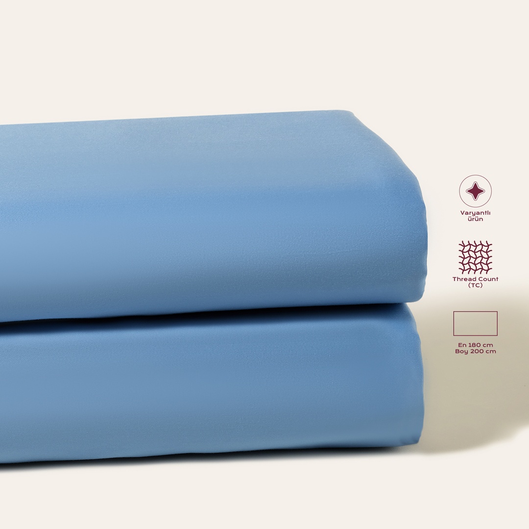 Solıd 300 Tc Kıng Sıze Pamuk Saten %100 Pamuk Saten Düz Çarşaf 260x280 Cm Mavi