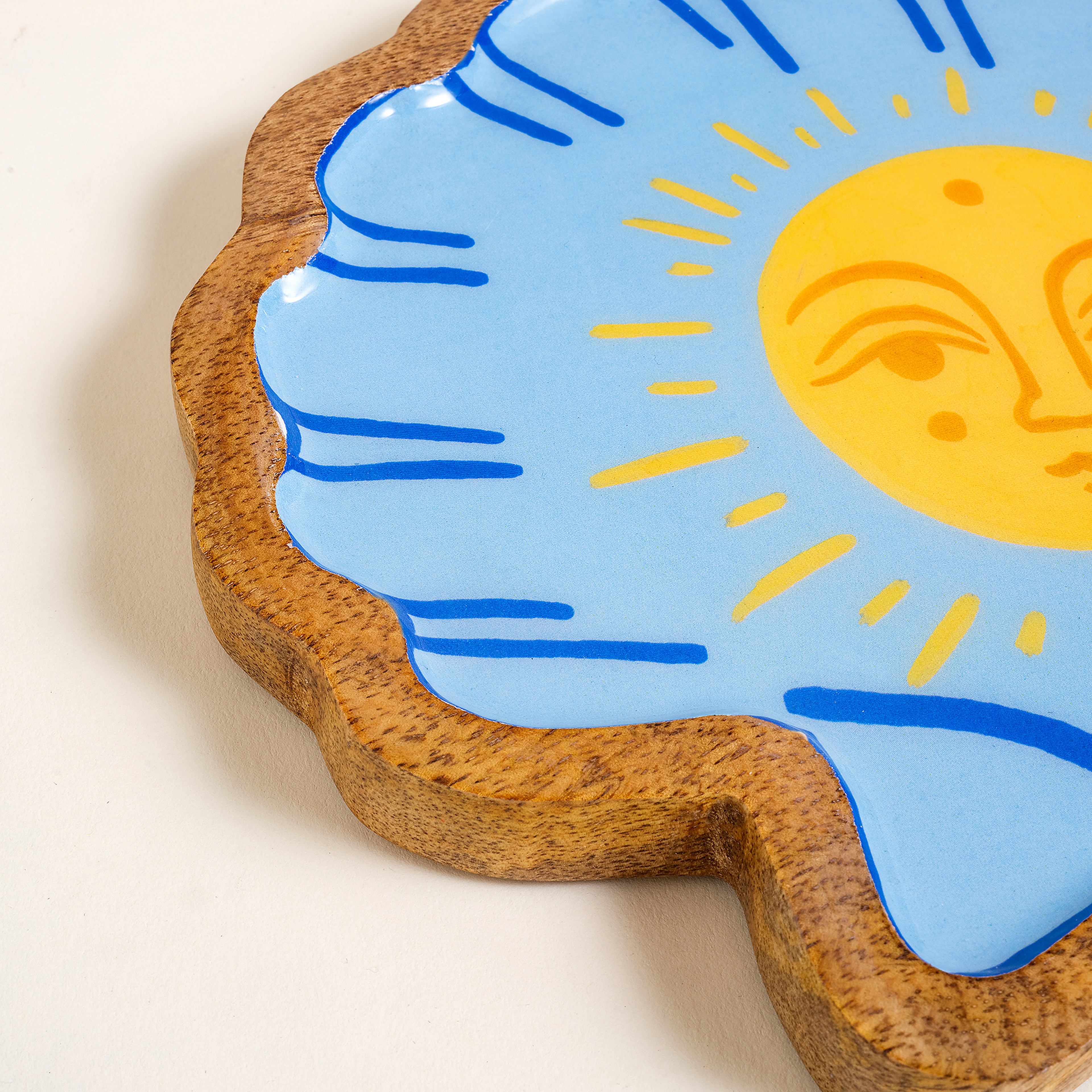 Lakrı Mango Ağacı Sunum Tahtası 20x19 Cm Sarı - Mavi