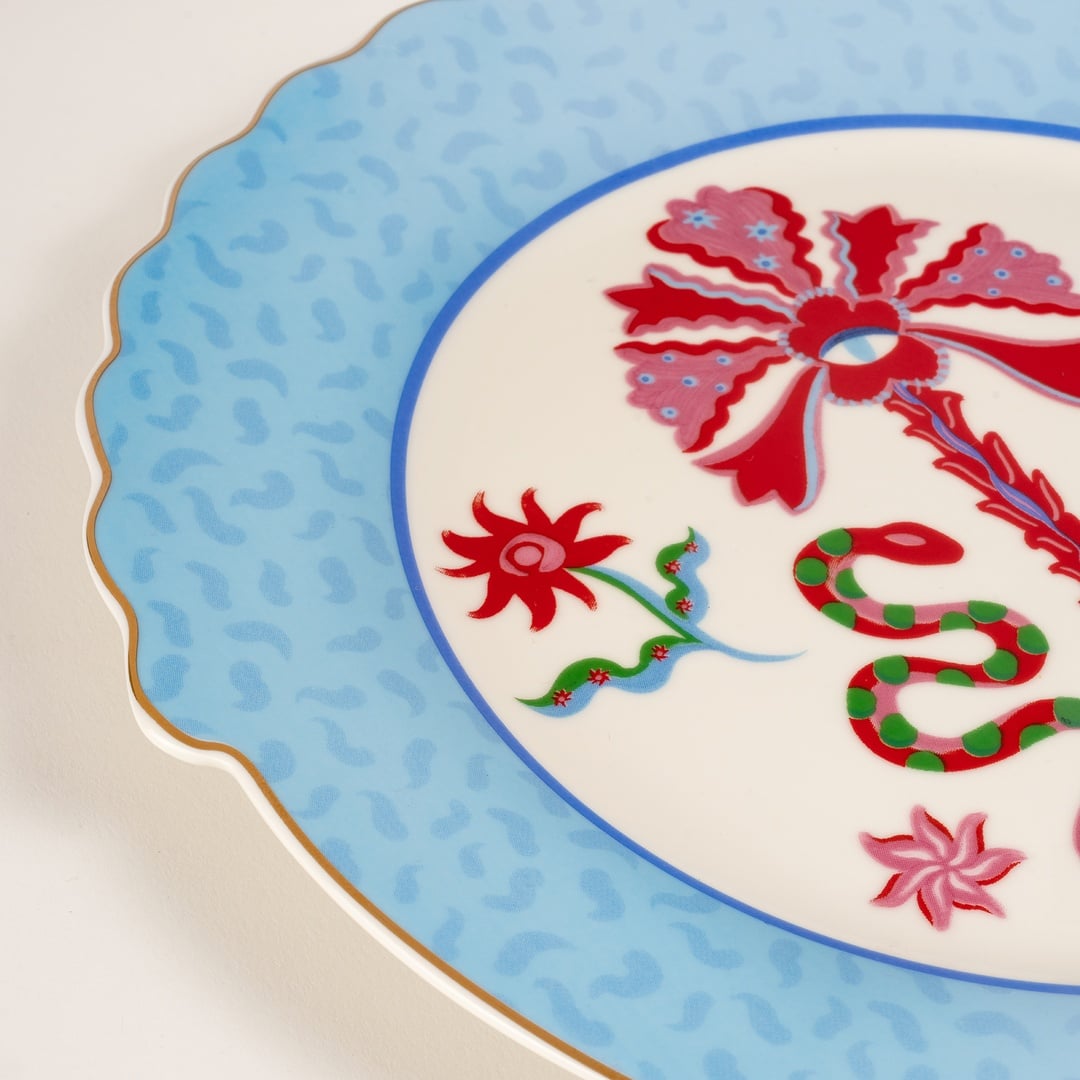 Luohu Porselen Pasta Tabağı 20 Cm Mavi