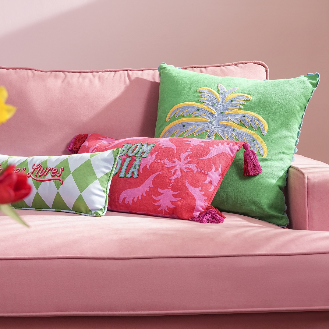 Hansı Dijital Baskılı Püsküllü Nakışlı Pamuk Dolgulu Kırlent 30x55 Cm Kırmızı - Pembe