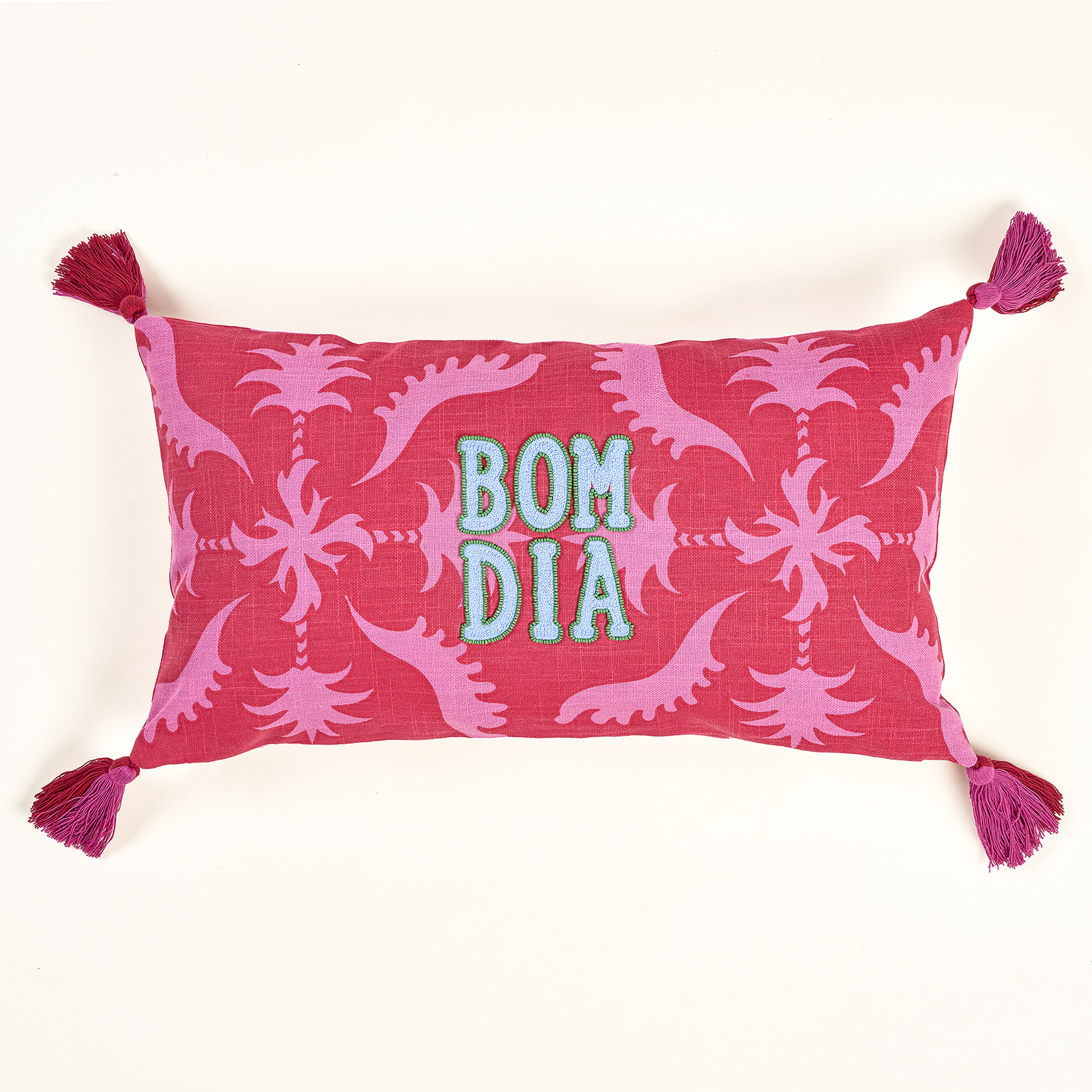 Hansı Dijital Baskılı Püsküllü Nakışlı Pamuk Dolgulu Kırlent 30x55 Cm Kırmızı - Pembe