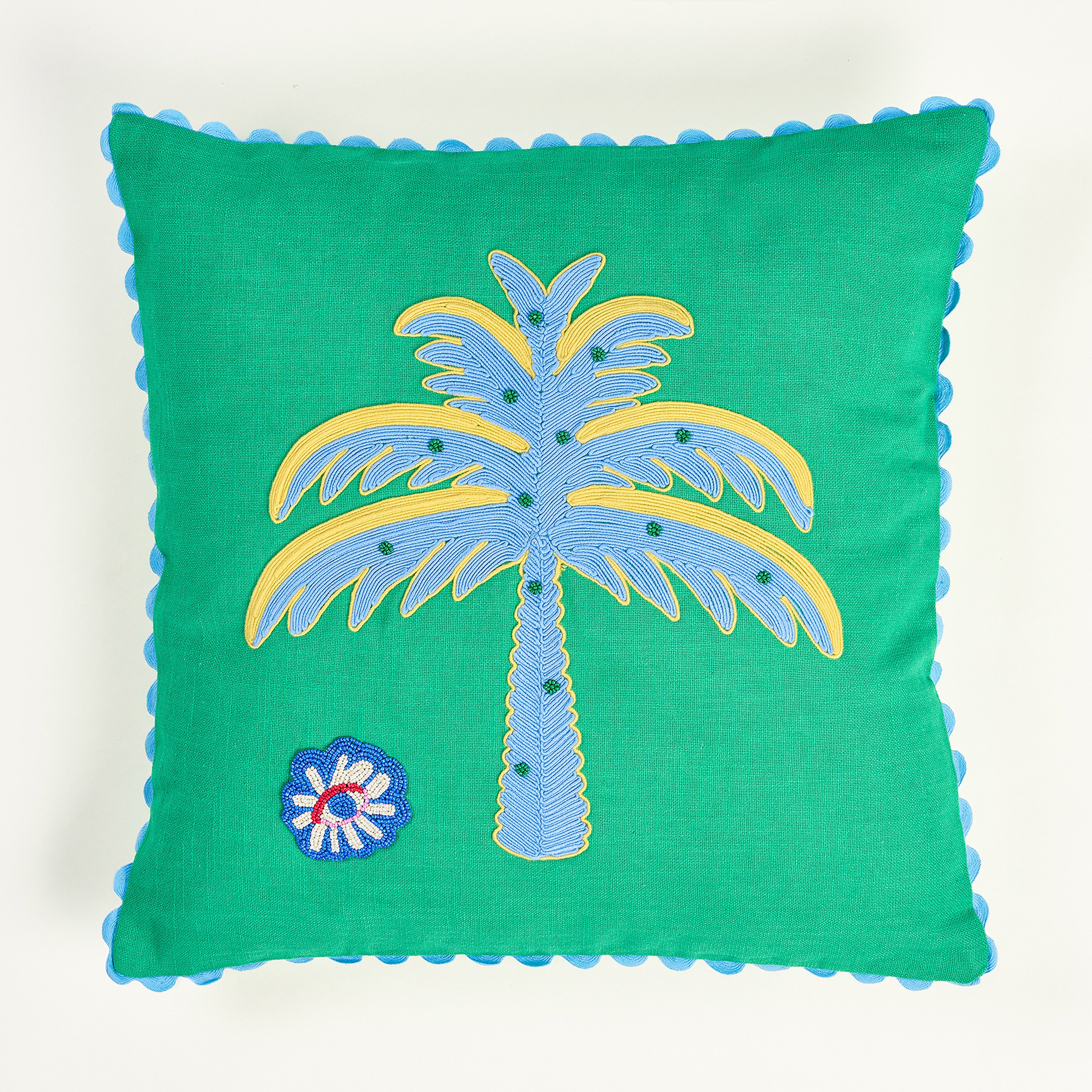 Hansı Dijital Baskılı Nakışlı Pamuk Dolgulu Kırlent 50x50 Cm Yeşil