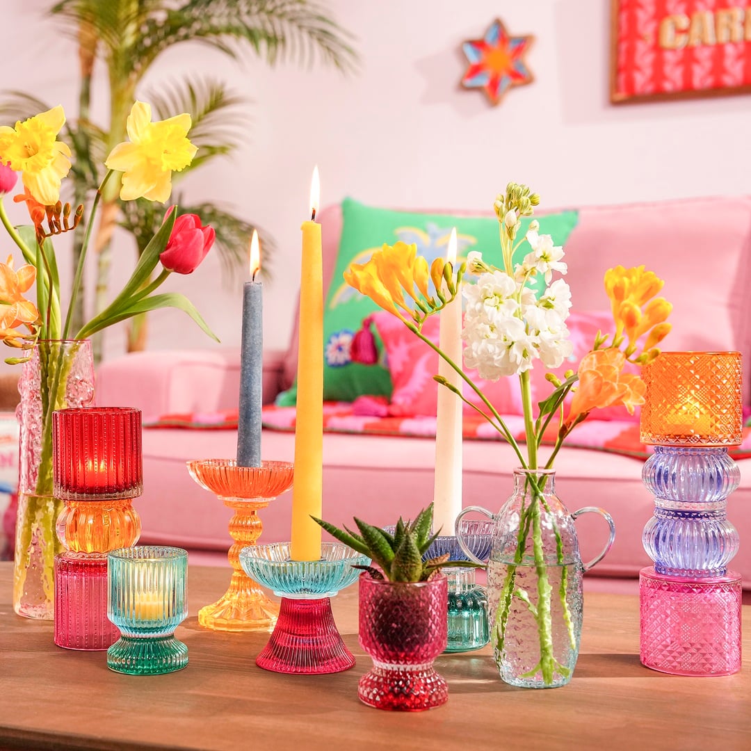 Nanjıng Cam Şamdan 10.2x10.2x8.2 Cm Renkli