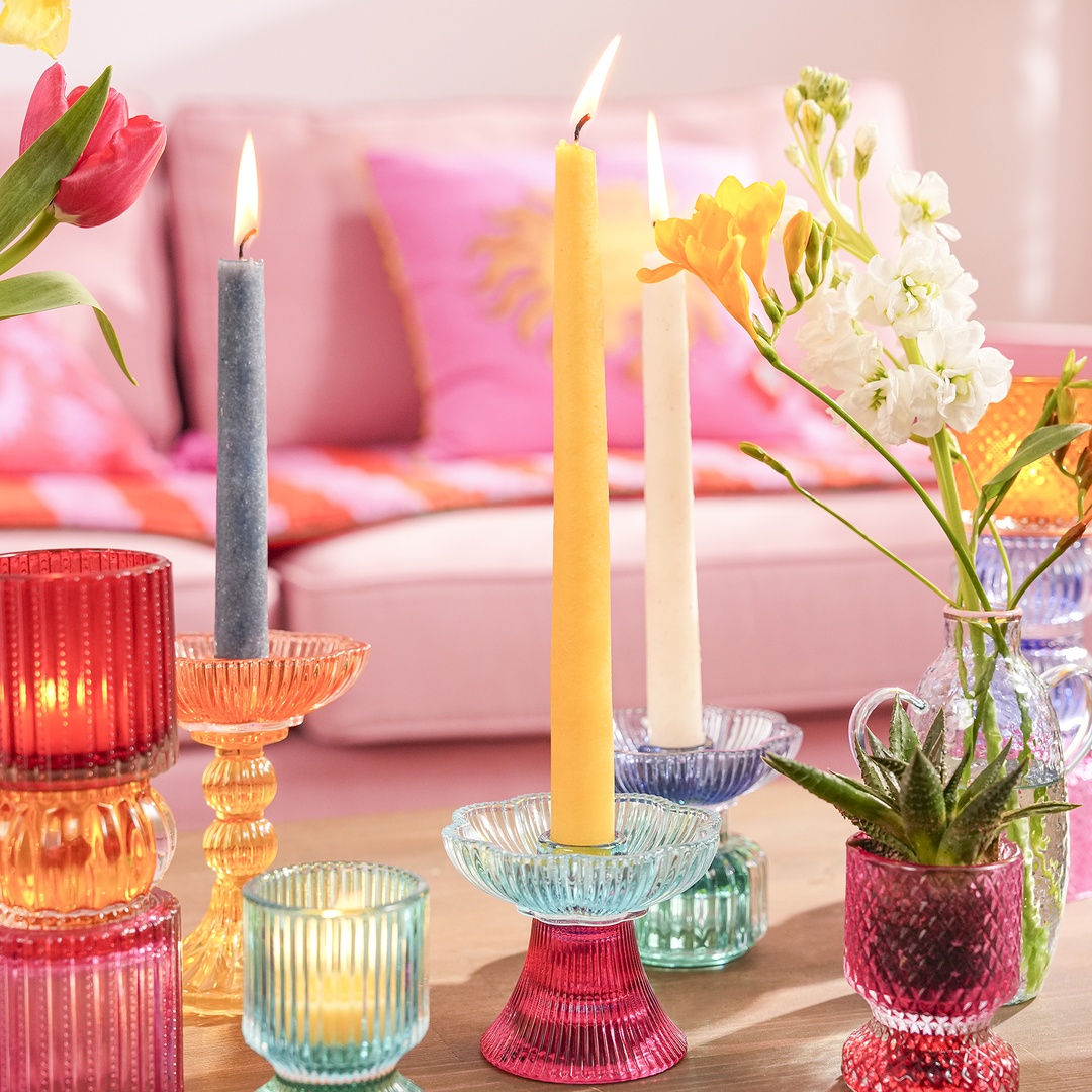 Nanjıng Cam Şamdan 10.2x10.2x8.2 Cm Renkli