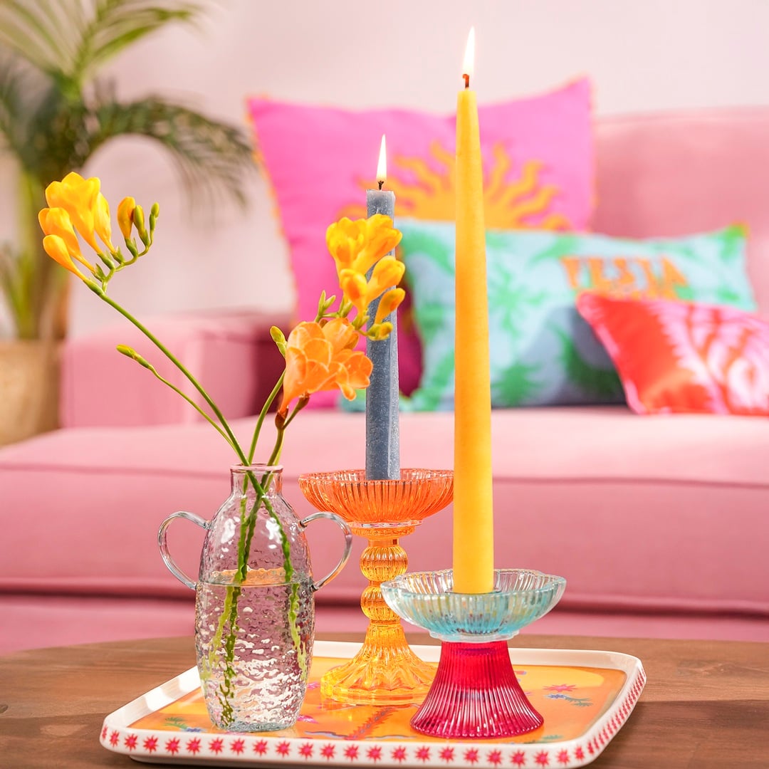 Nanjıng Cam Şamdan 10.2x10.2x13.5 Cm Renkli