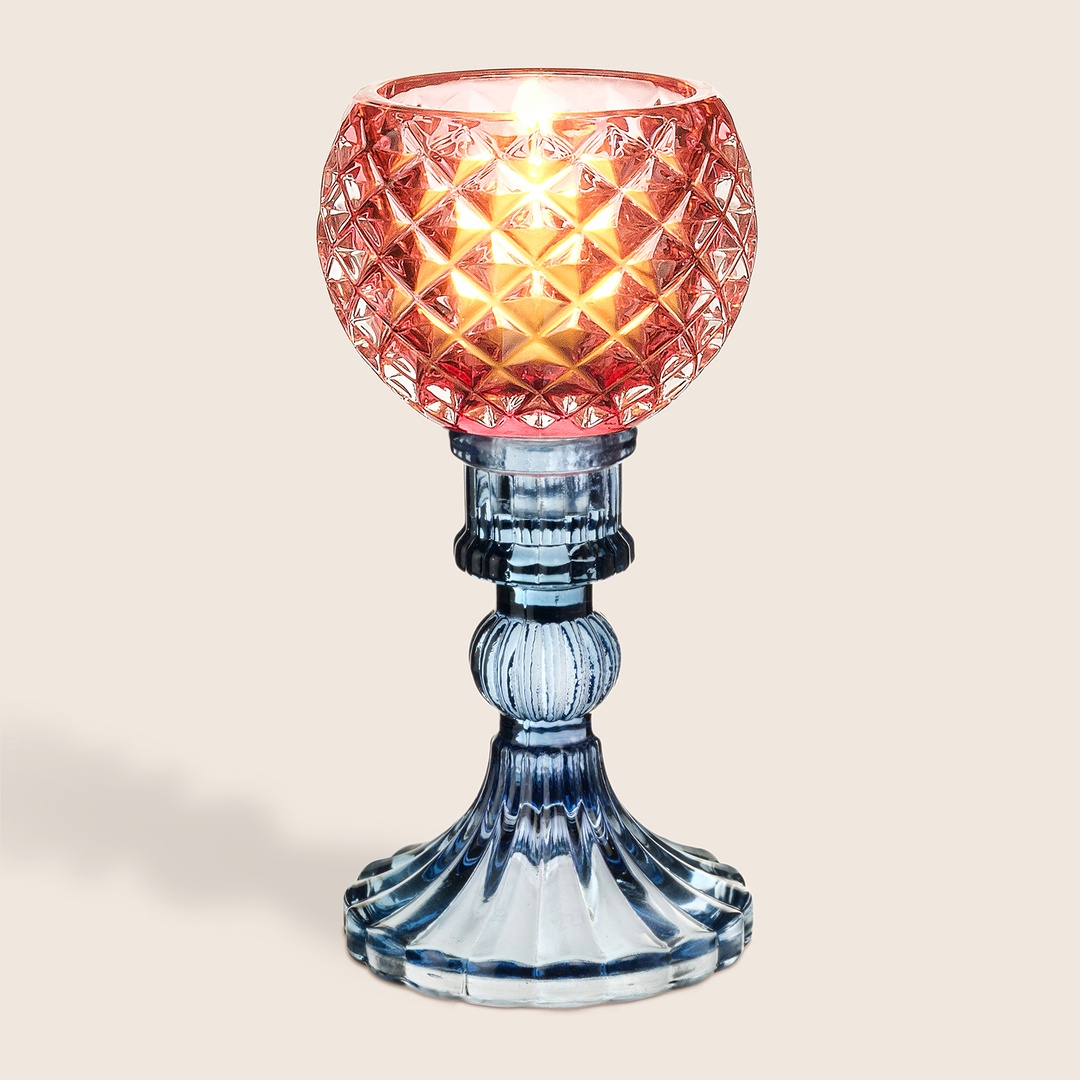 Nanjıng Cam Şamdan 8x8x16.5 Cm Renkli