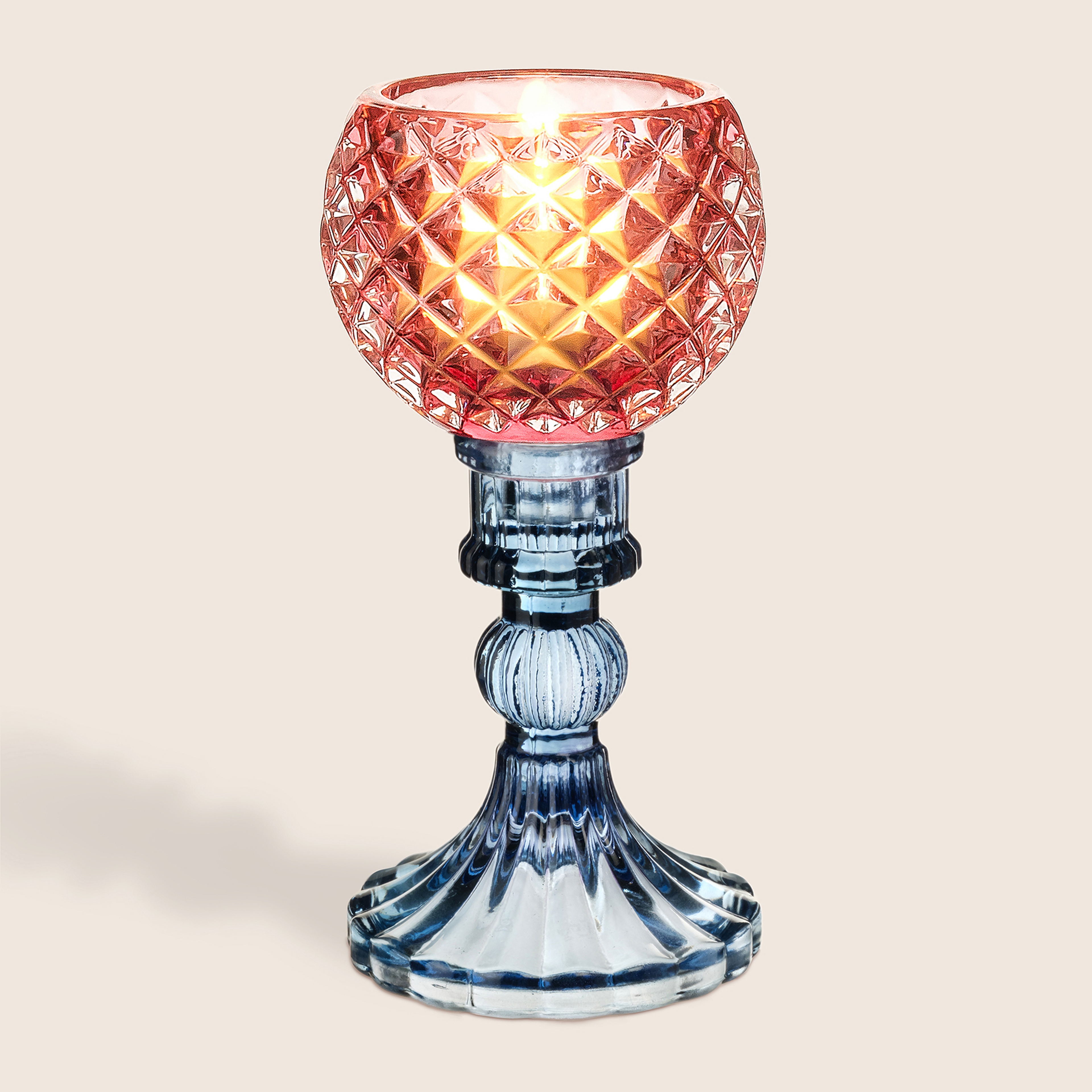 Nanjıng Cam Şamdan 8x8x16.5 Cm Renkli