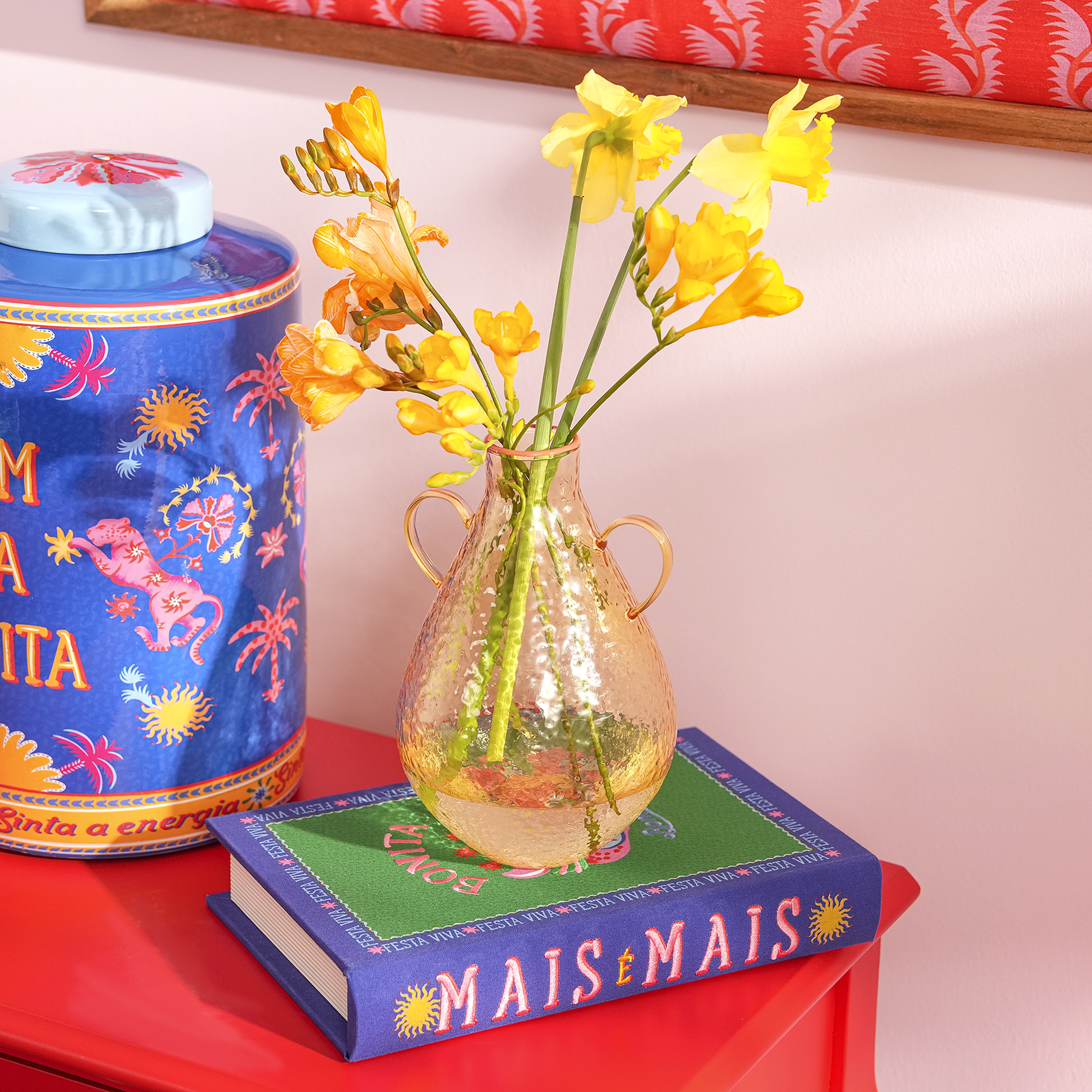 Nanjıng Borosilikat Cam Vazo 13.5x13.5x21.5 Cm Renkli