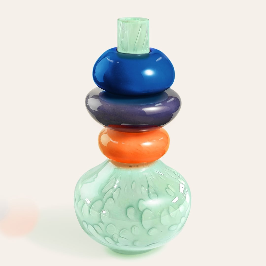 Baıta El Üretimi Cam Vazo 20x20x39 Cm Renkli