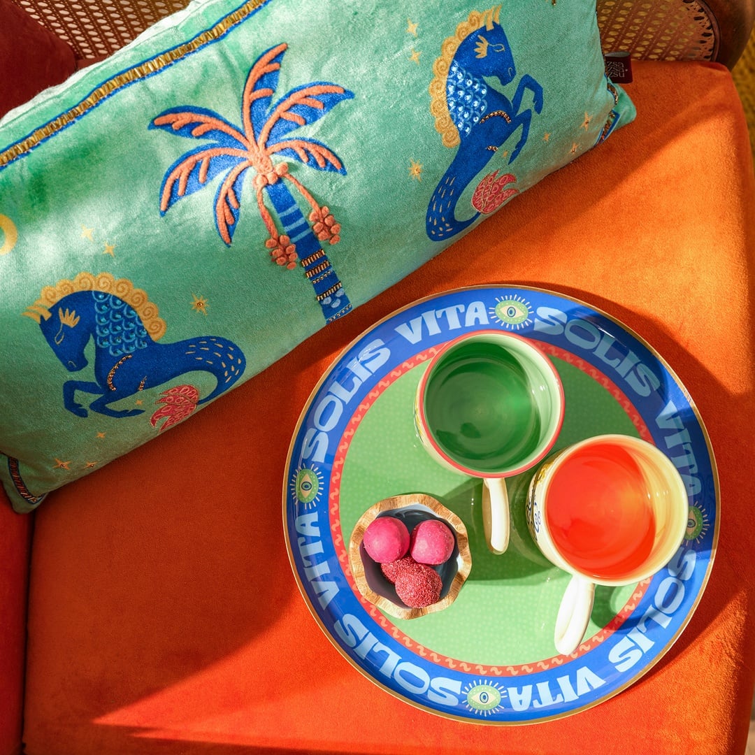 Agra Metal Dekoratif Tepsi 30x30 Cm Mavi