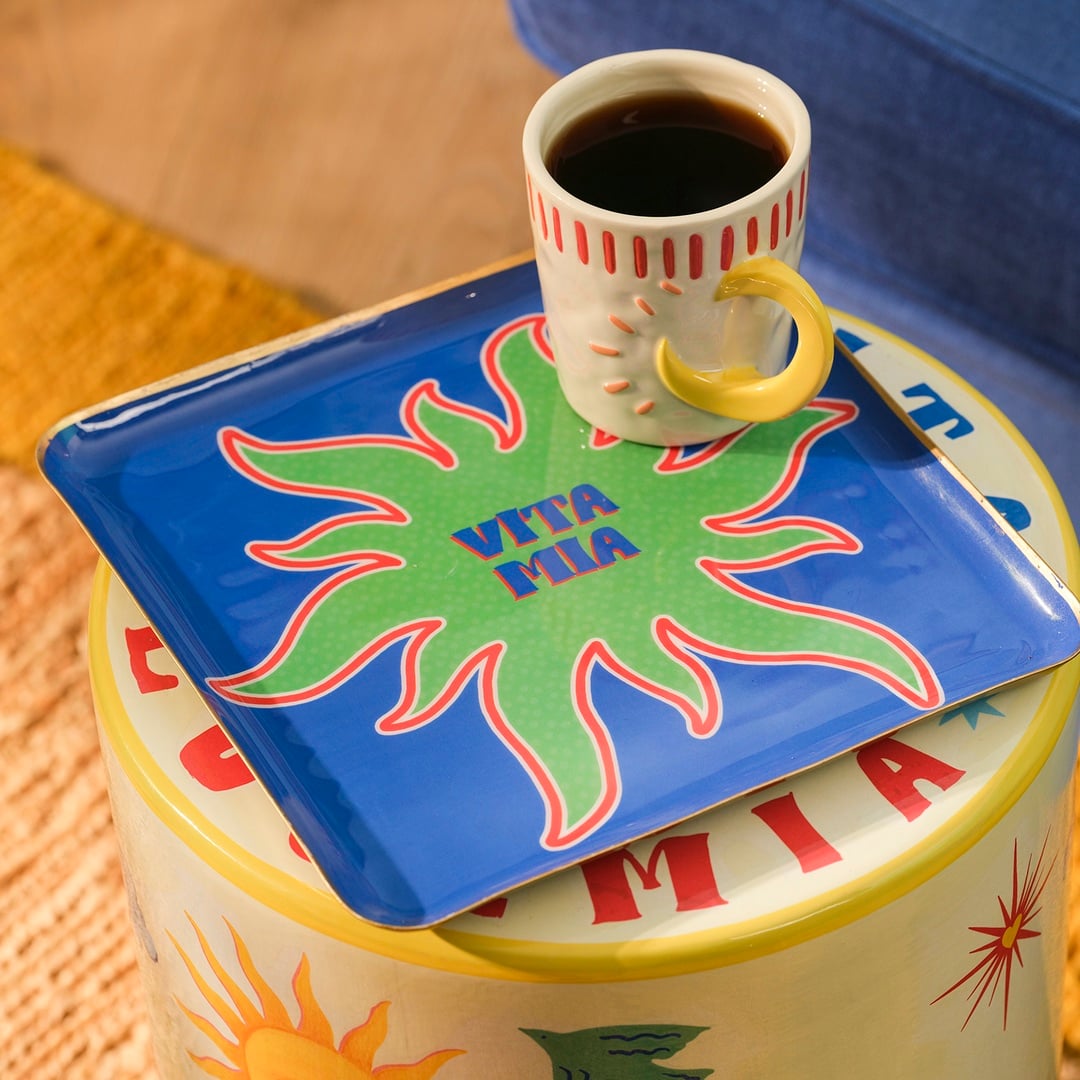 Agra Metal Dekoratif Tepsi 25x25 Cm Mavi - Yeşil