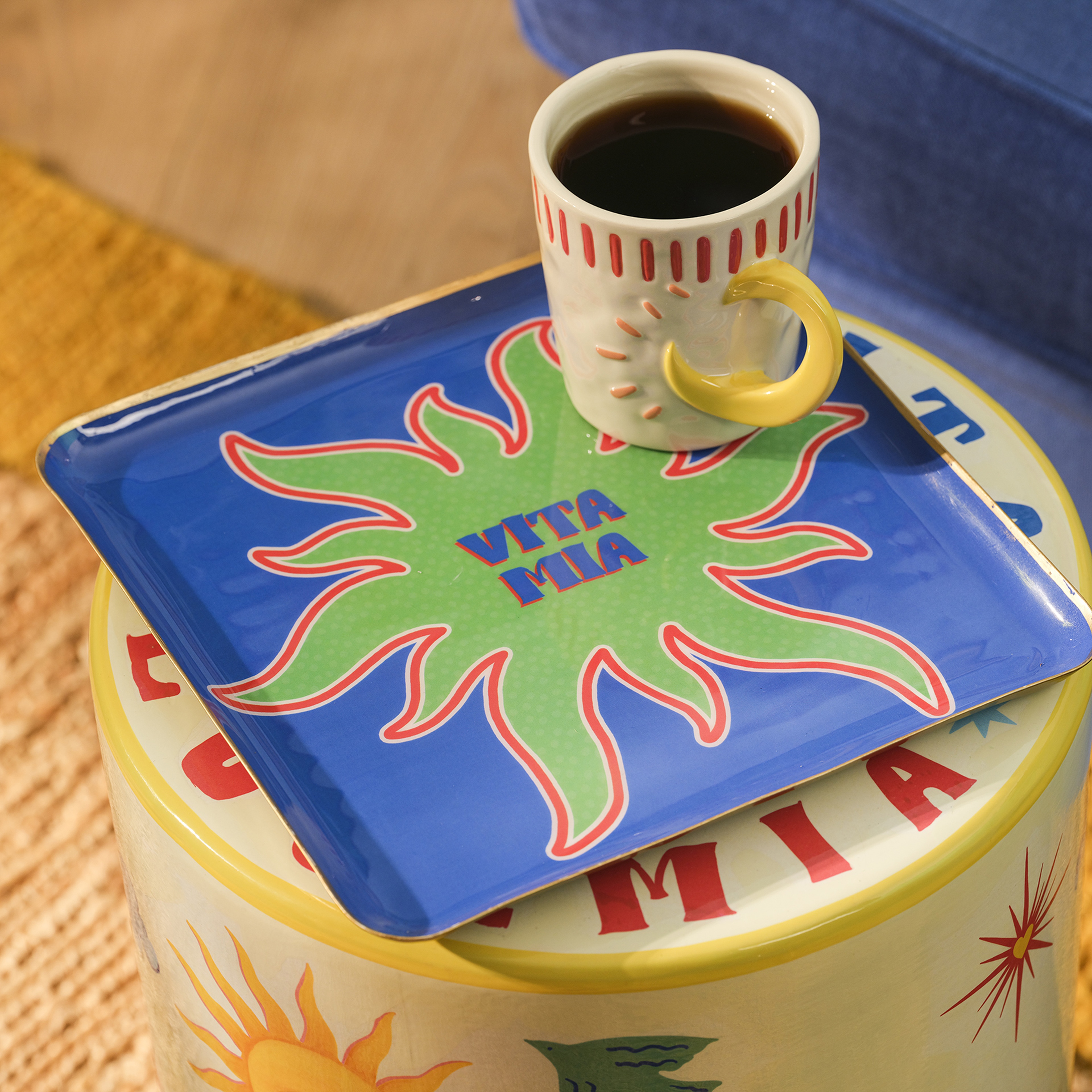 Agra Metal Dekoratif Tepsi 25x25 Cm Mavi - Yeşil