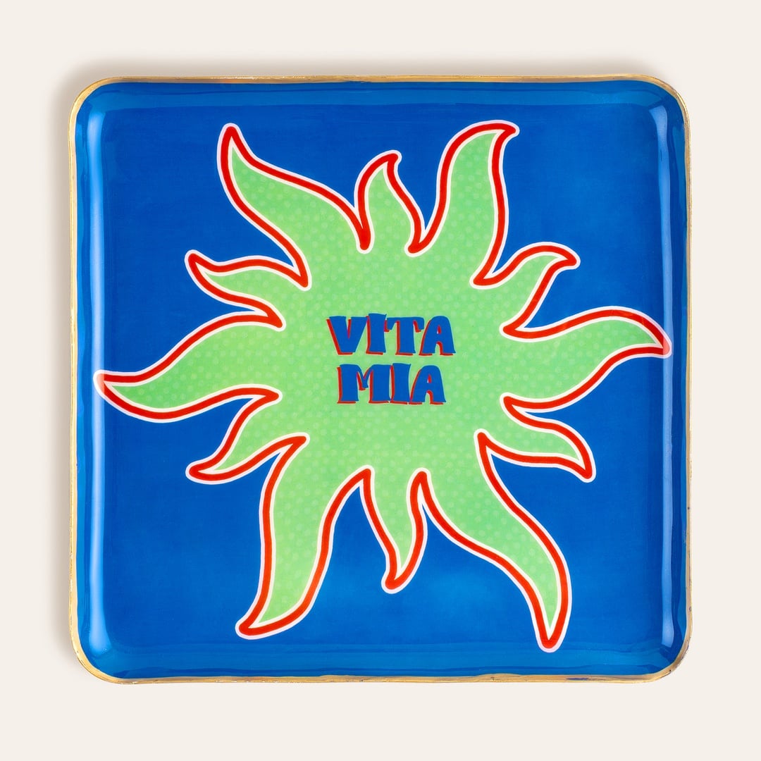 Agra Metal Dekoratif Tepsi 25x25 Cm Mavi - Yeşil