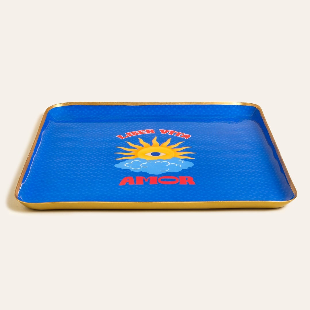 Agra Metal Dekoratif Tepsi 25x25 Cm Mavi