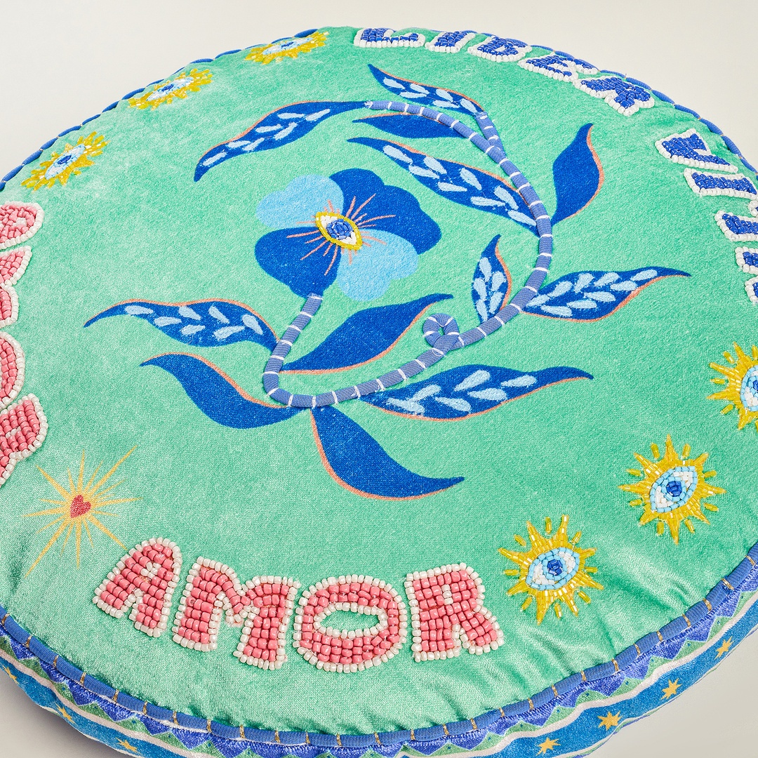 Ghunı Nakışlı Viskon Dolgulu Kırlent 40 Cm Yeşil