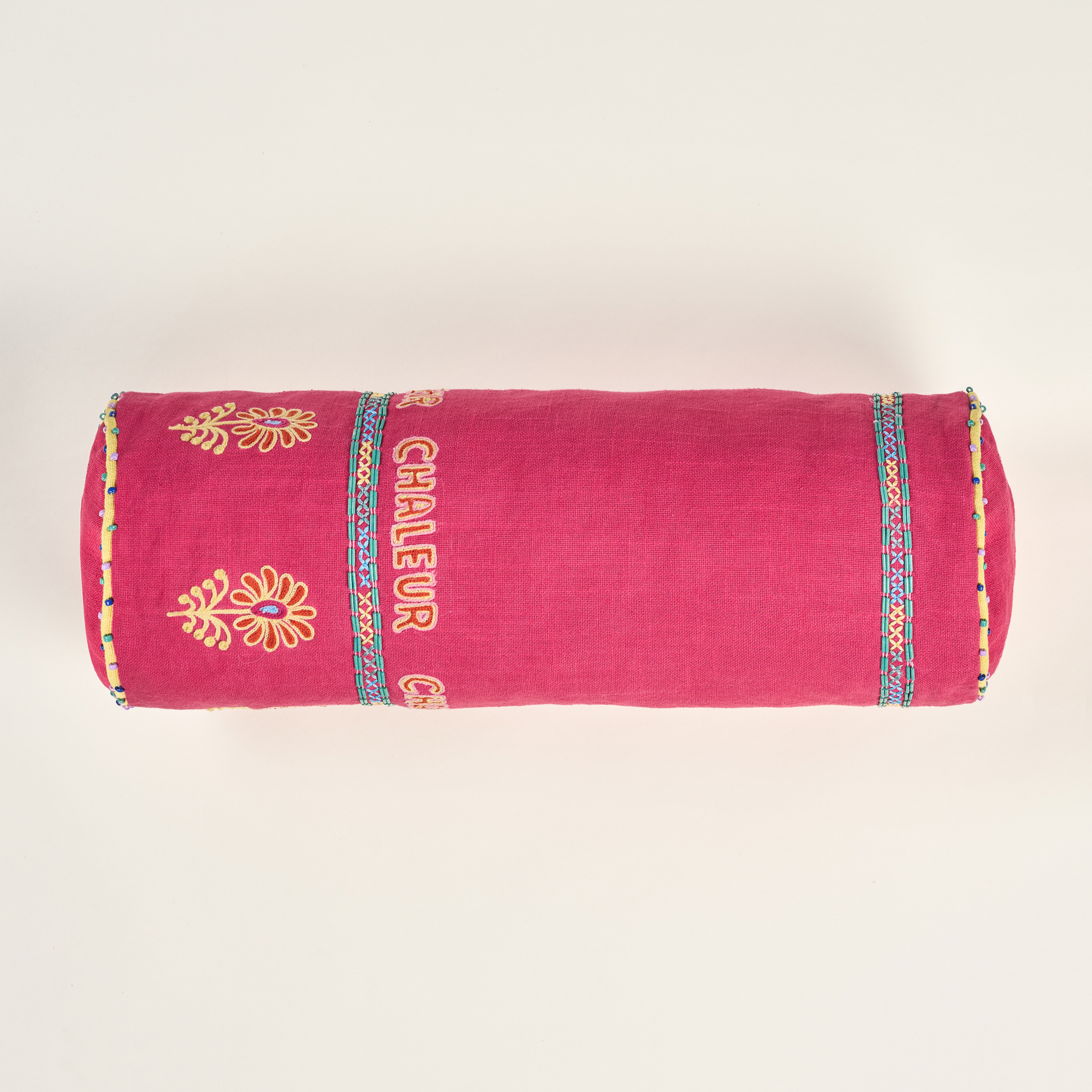 Ghunı Nakışlı Pamuk Dolgulu Kırlent 17x47 Cm Fuşya