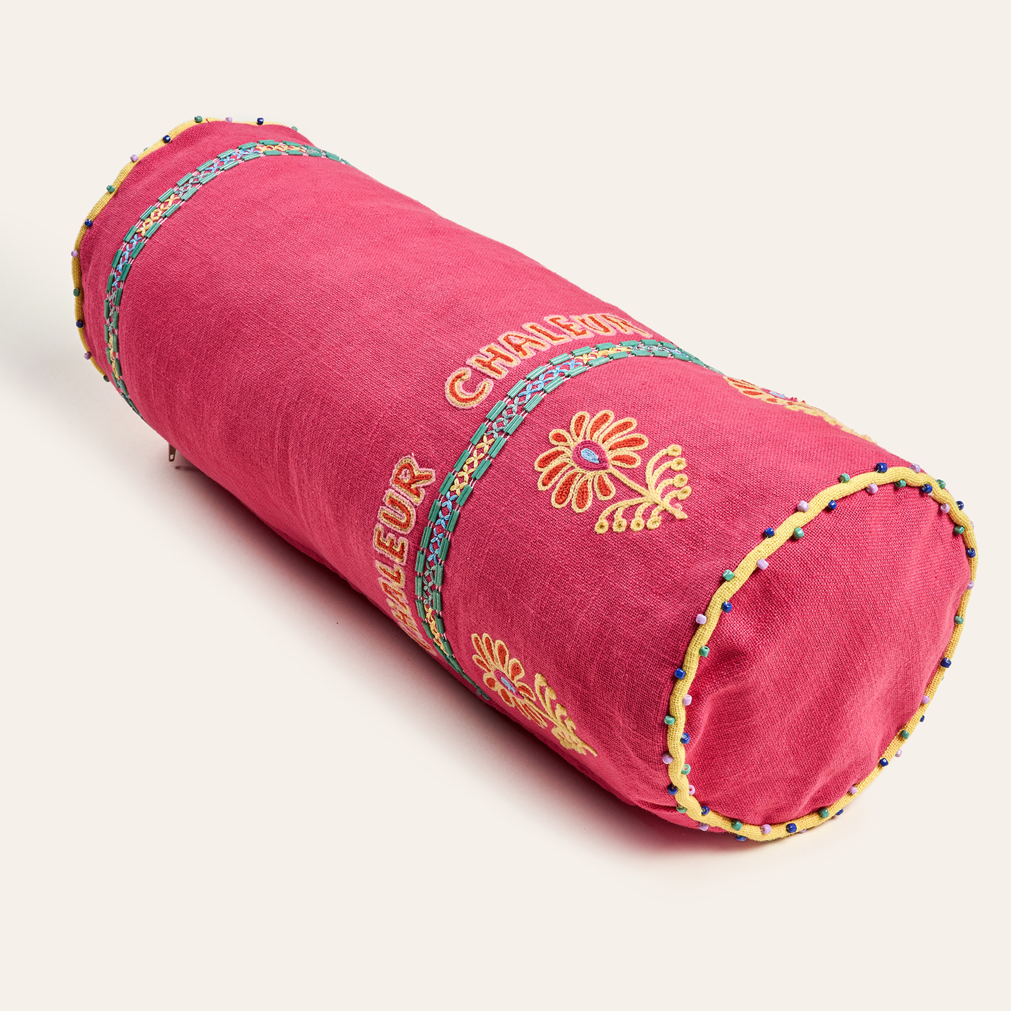 Ghunı Nakışlı Pamuk Dolgulu Kırlent 17x47 Cm Fuşya