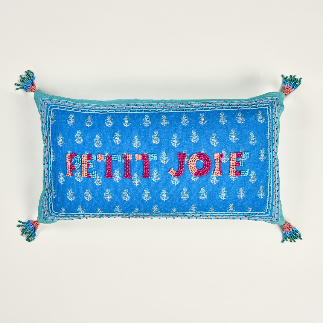 Ghunı Püsküllü Nakışlı Pamuk Dolgulu Kırlent 30x55 Cm Mavi