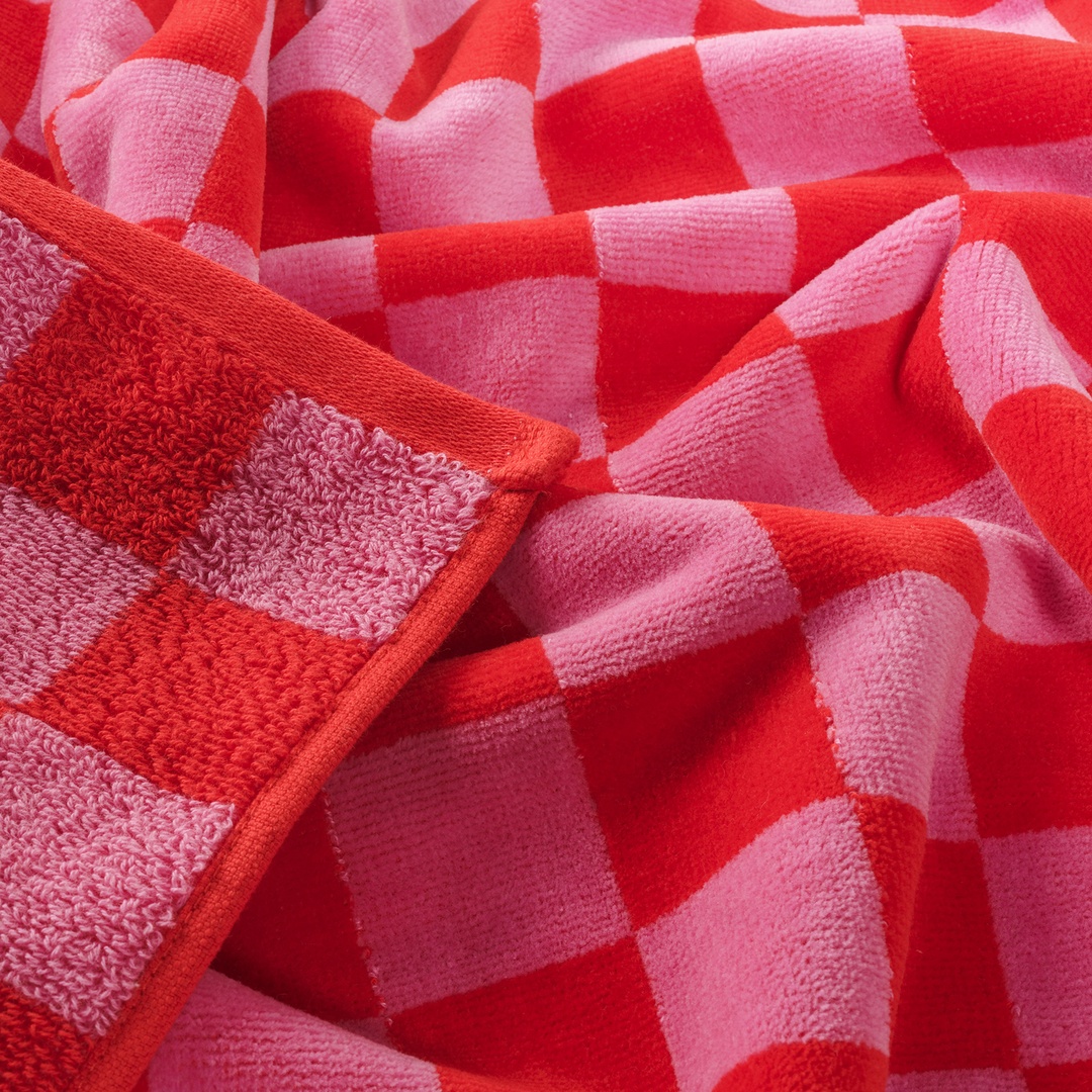 Tabea Nakışlı Damalı Kadife Pamuk El Havlusu 30x50 Cm Pembe - Kırmızı