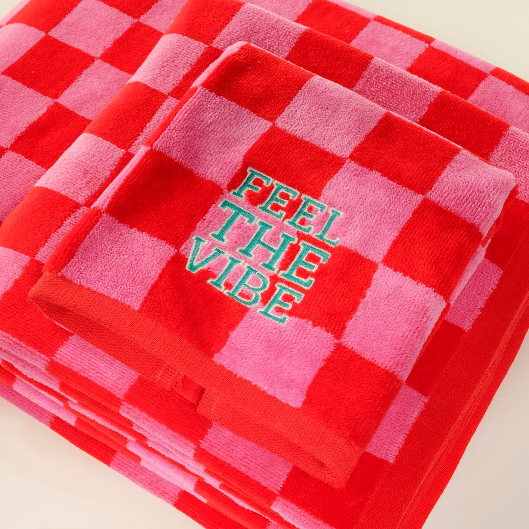 Tabea Nakışlı Damalı Kadife Pamuk El Havlusu 30x50 Cm Pembe - Kırmızı
