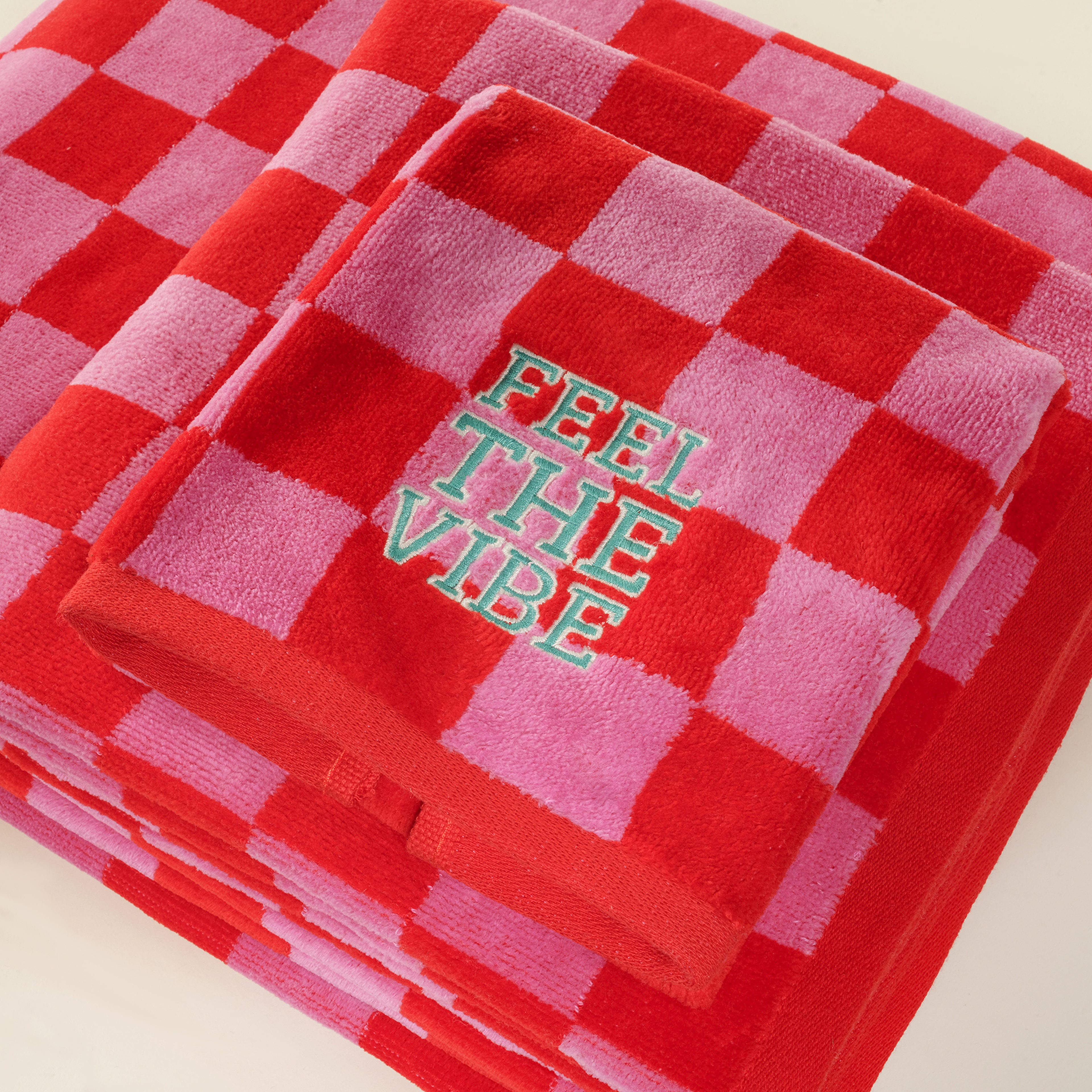 Tabea Nakışlı Damalı Kadife Pamuk El Havlusu 30x50 Cm Pembe - Kırmızı