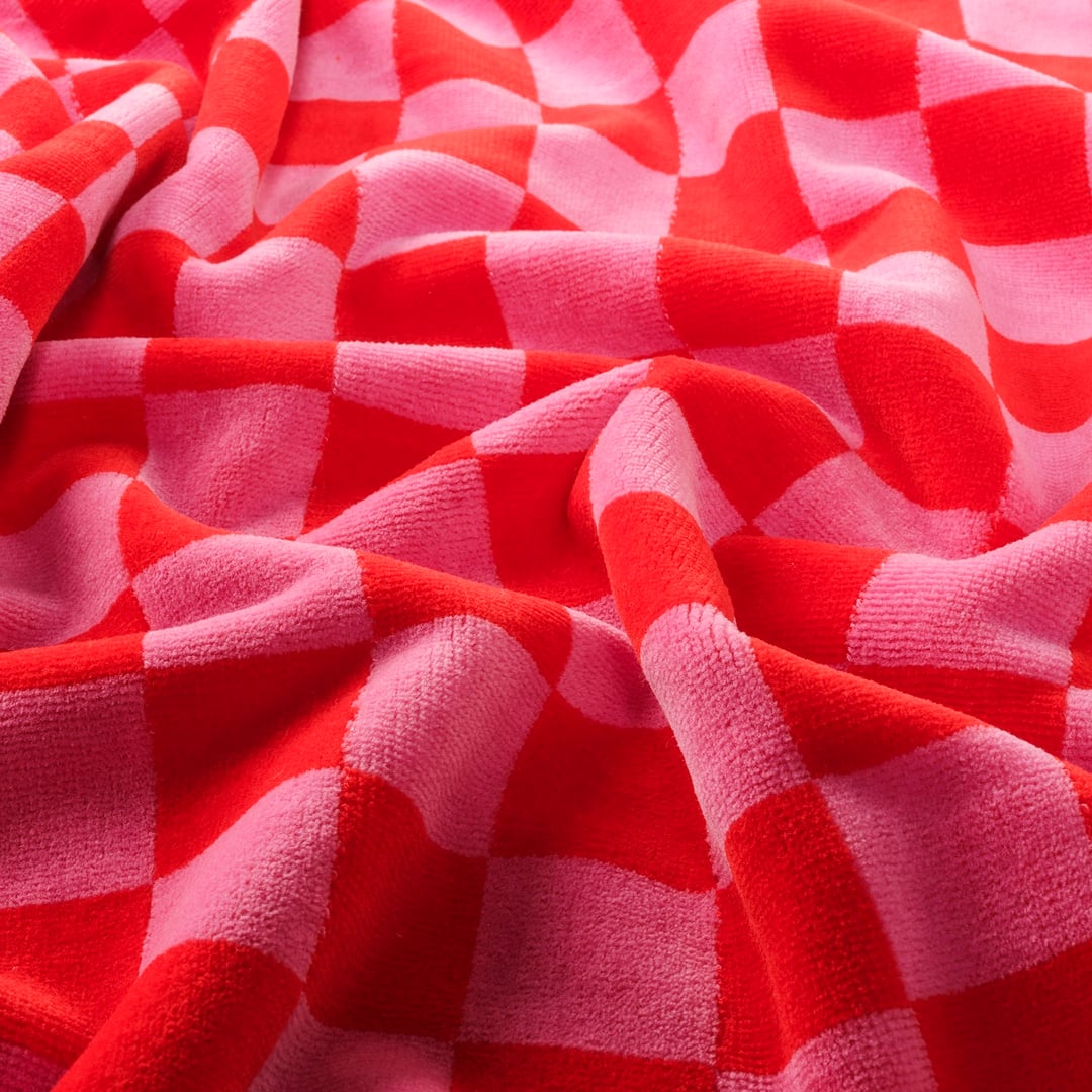 Tabea Nakışlı Damalı Kadife Pamuk El Havlusu 30x50 Cm Pembe - Kırmızı